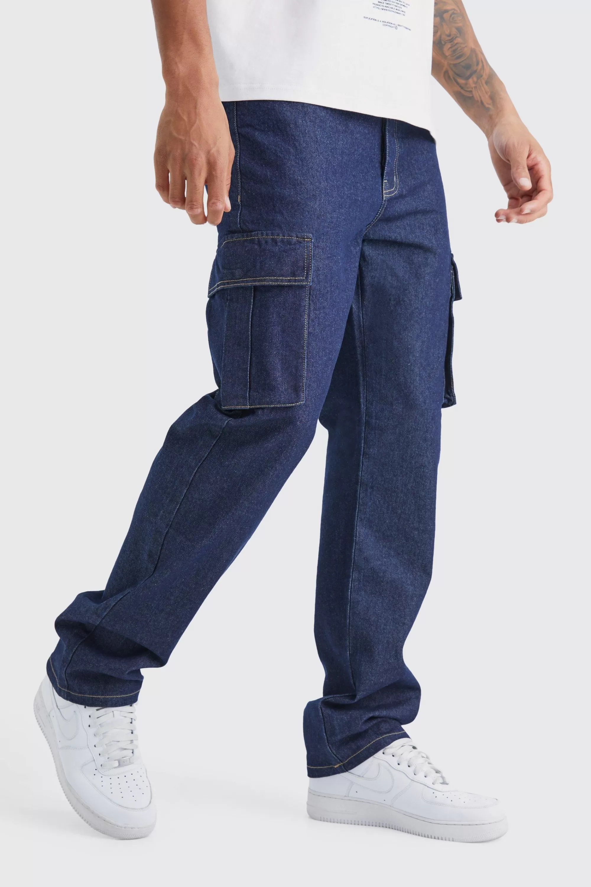 boohooMAN Tall Relaxed Rigid Cargo Jeans | UK
