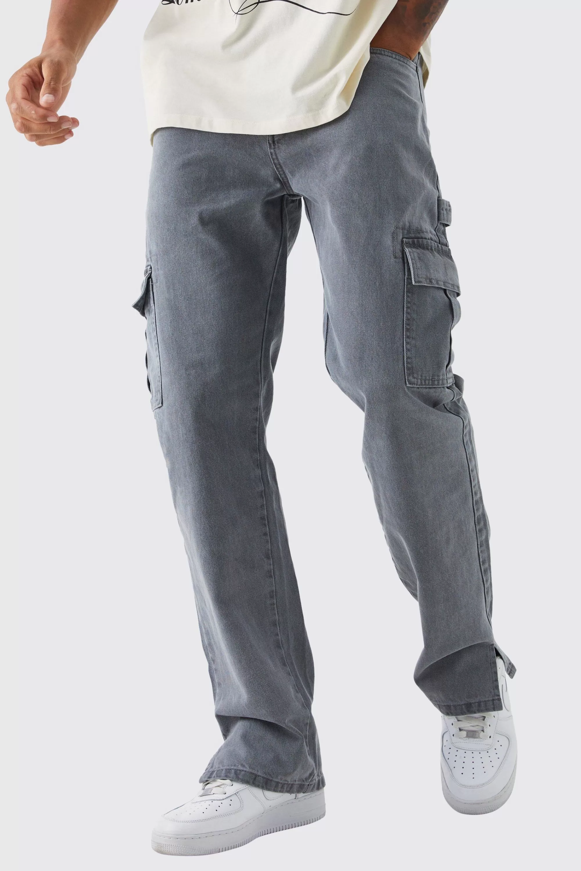 boohooMAN Tall Relaxed Rigid Carpenter Split Hem Jean | UK