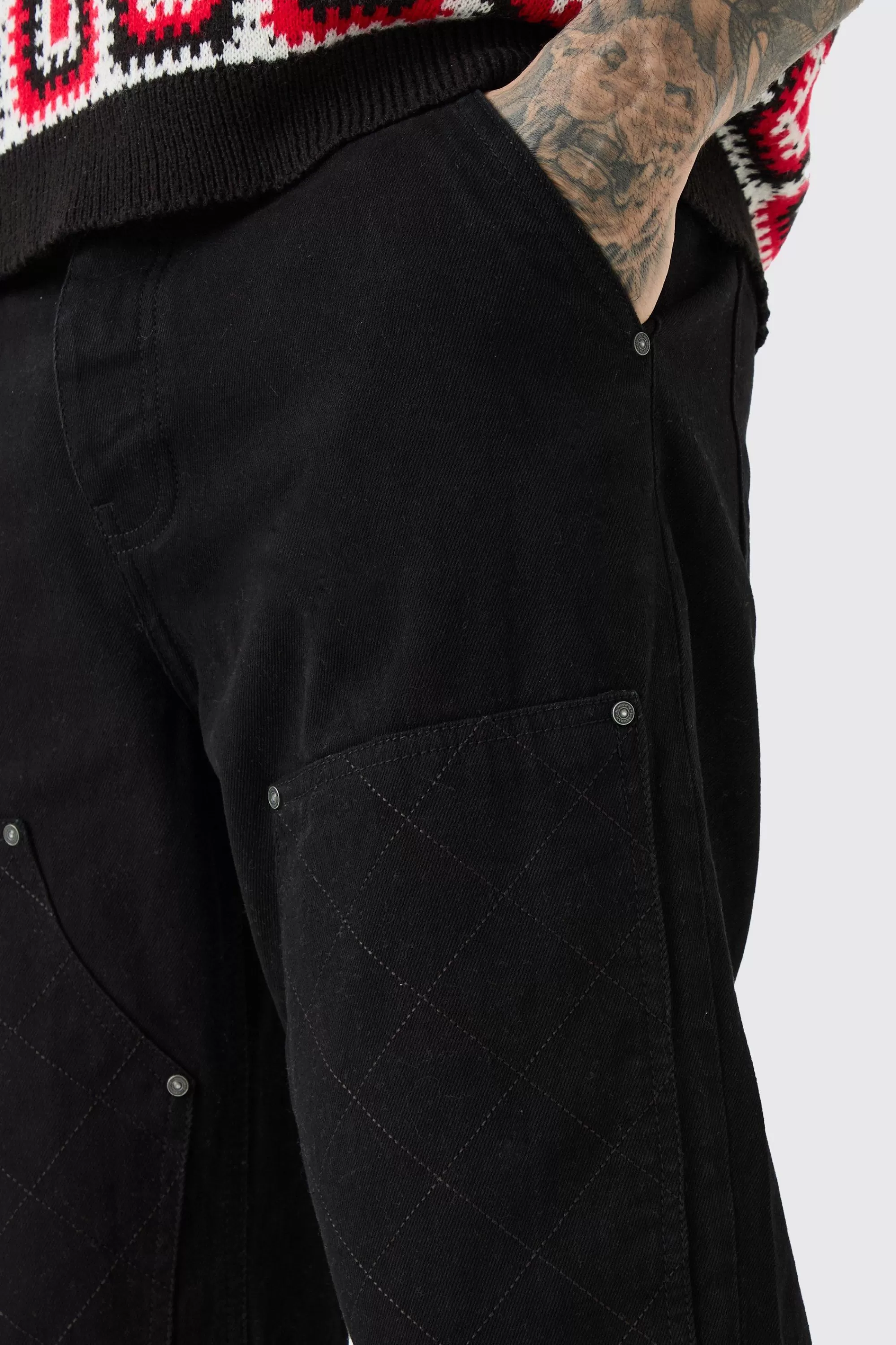 boohooMAN Tall Relaxed Rigid Top Stitch Detail Carpenter Jean | UK