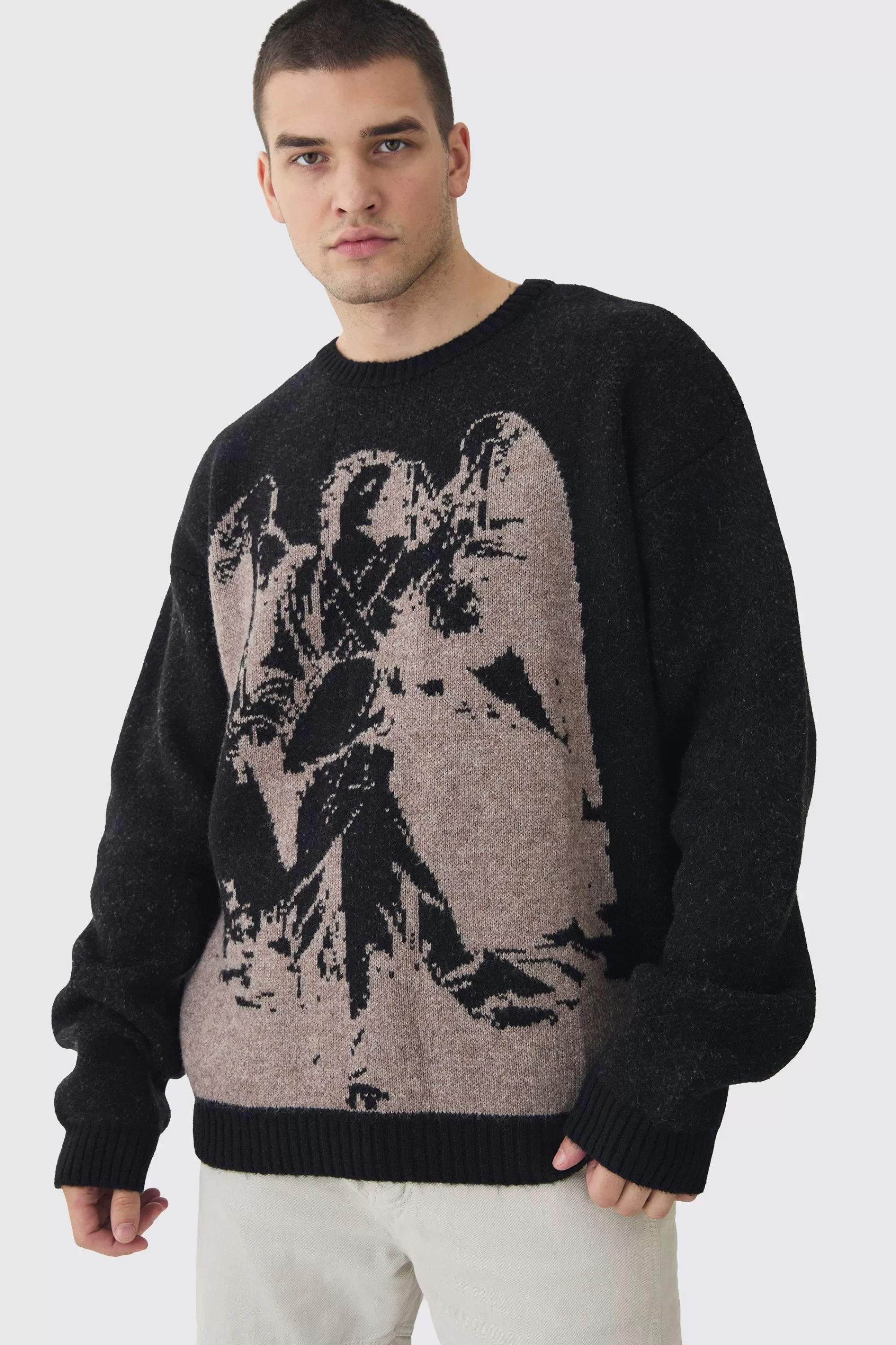 boohooMAN Tall Renaissance Oversized Fluffy Knitted Sweat | UK