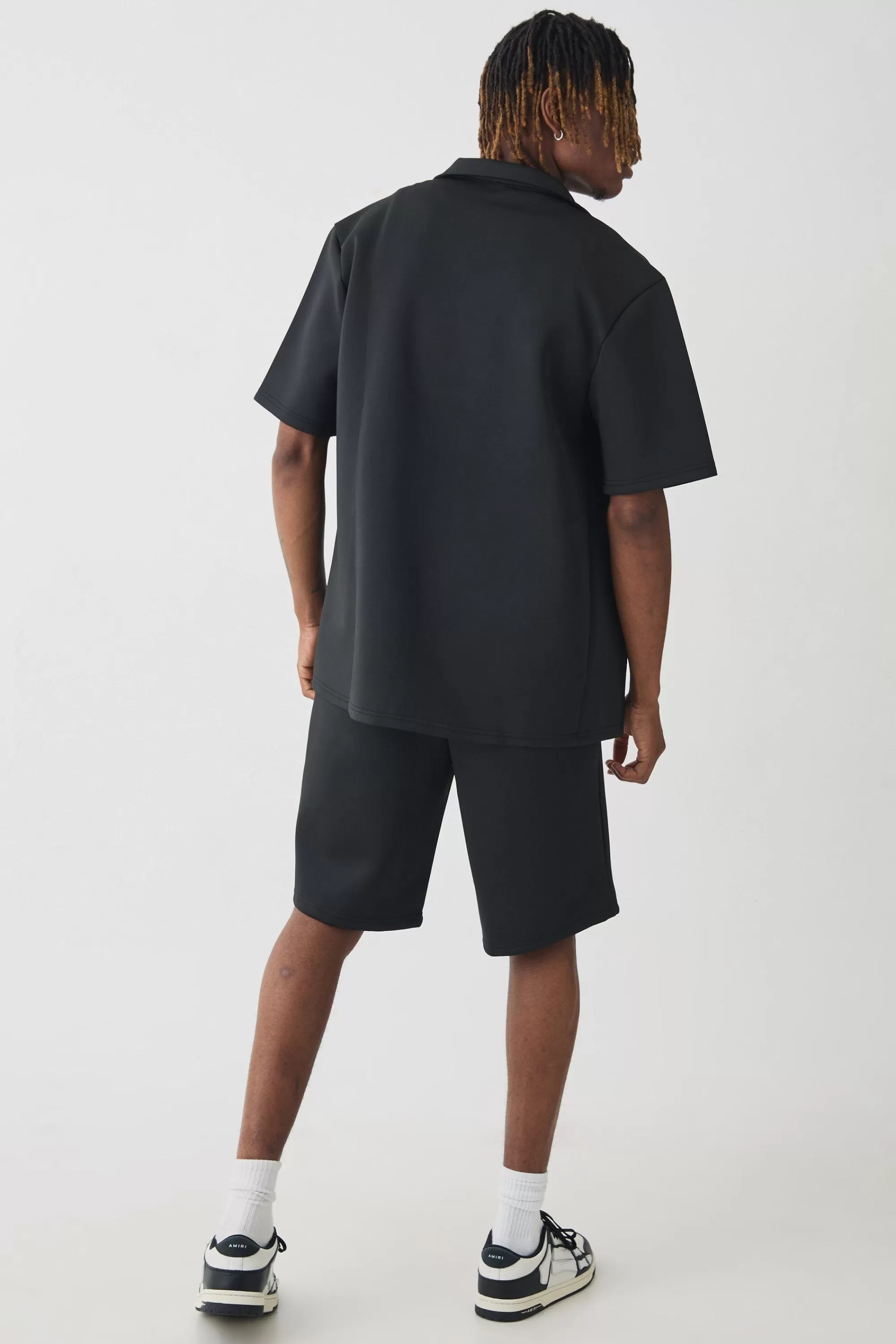 boohooMAN Tall Scuba Drop Revere Shirt & Short Set | UK
