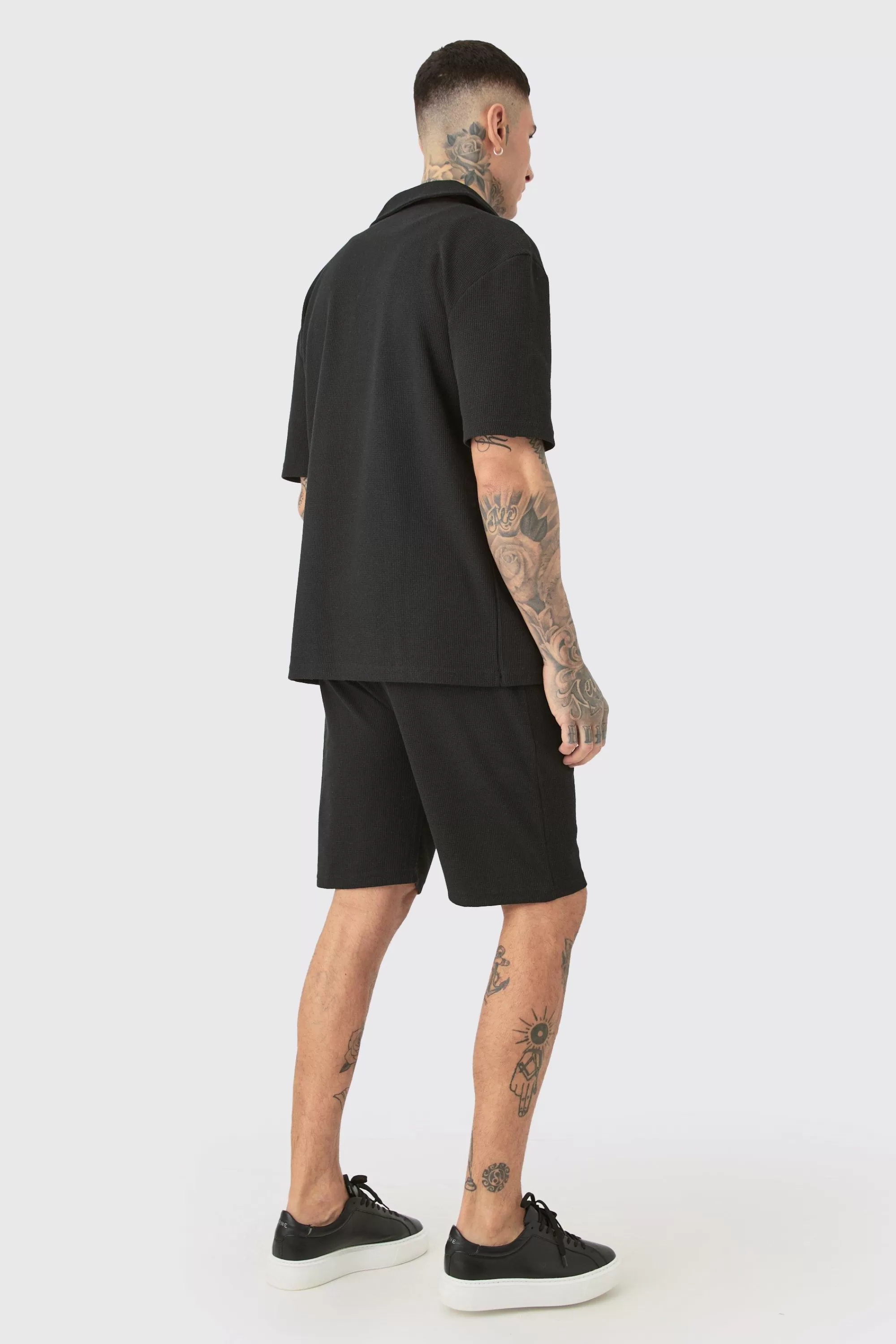 boohooMAN Tall Short Sleeve Drop Revere Shirt & Short Set In | UK