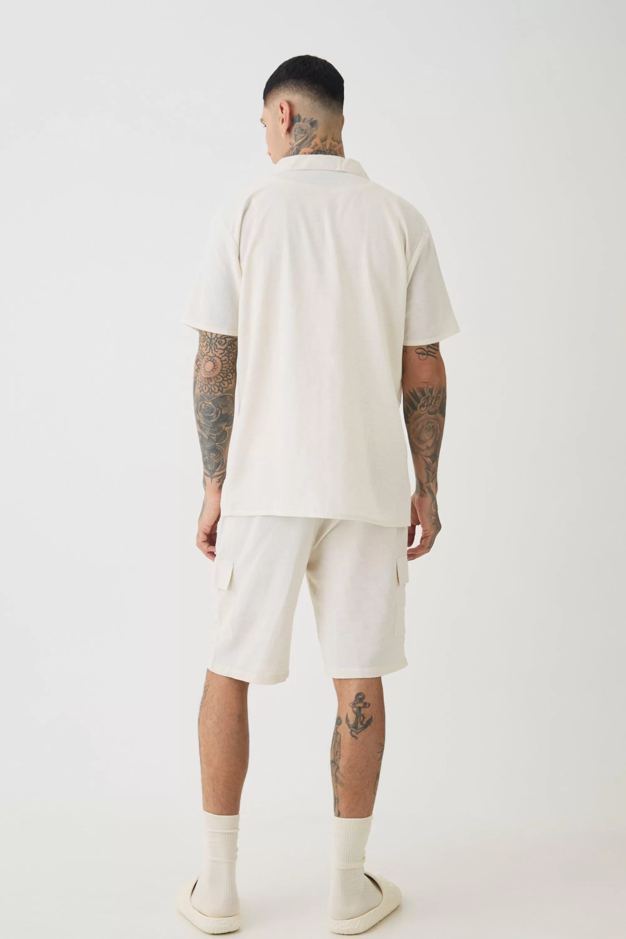 boohooMAN Tall Short Sleeve Linen Cargo Shirt & Short Set In | UK