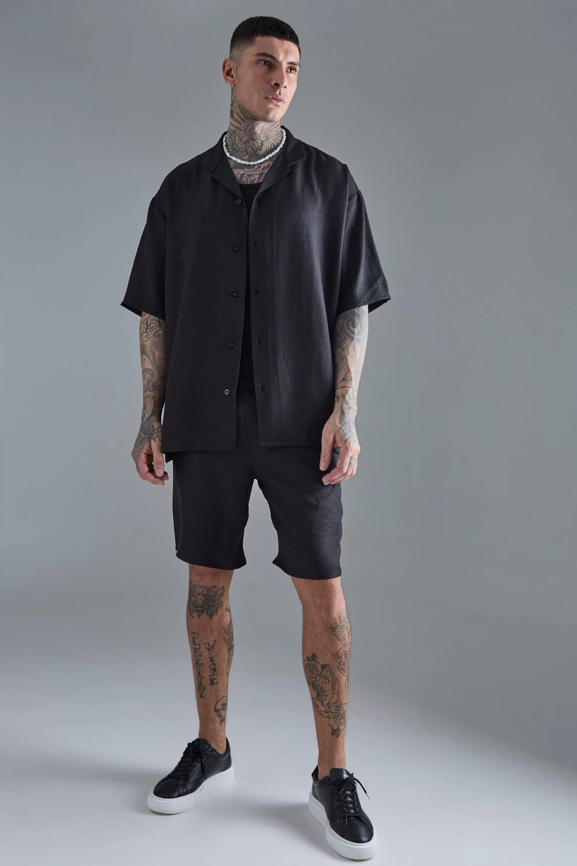 boohooMAN Tall Short Sleeve Oversized Linen Shirt & Short Set In | UK