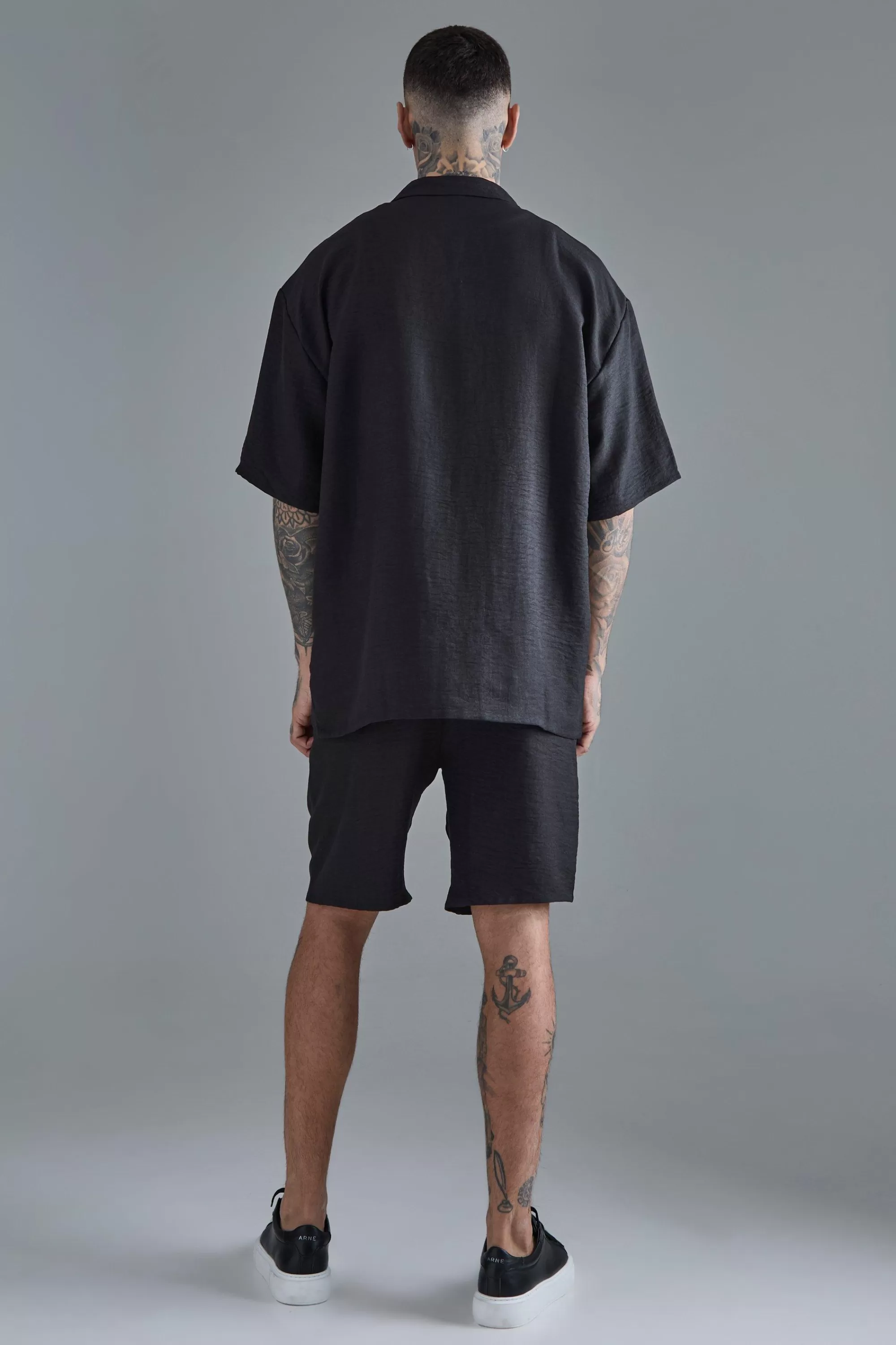 boohooMAN Tall Short Sleeve Oversized Linen Shirt & Short Set In | UK