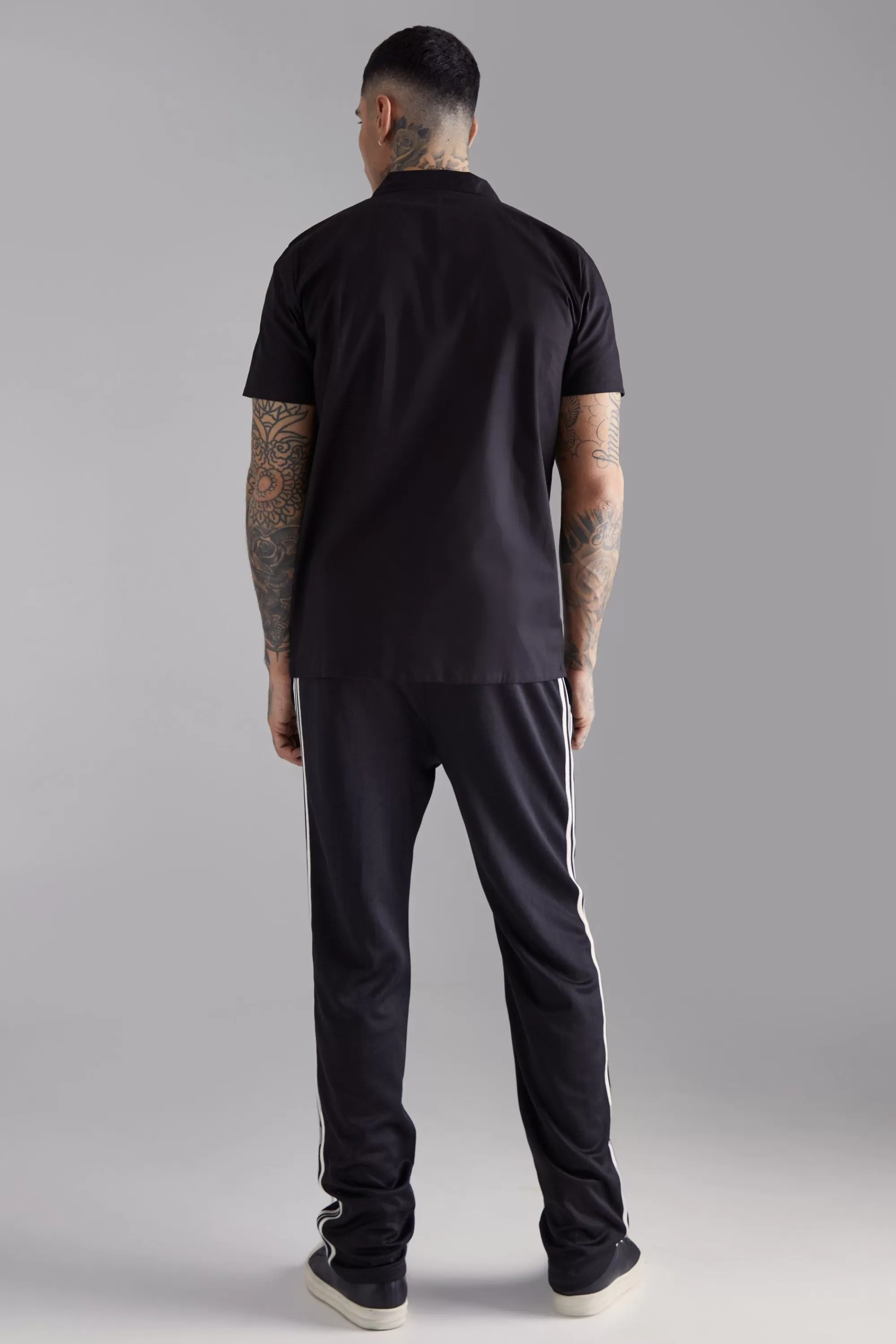 boohooMAN Tall Short Sleeve Twill Zip Moto Shirt | UK