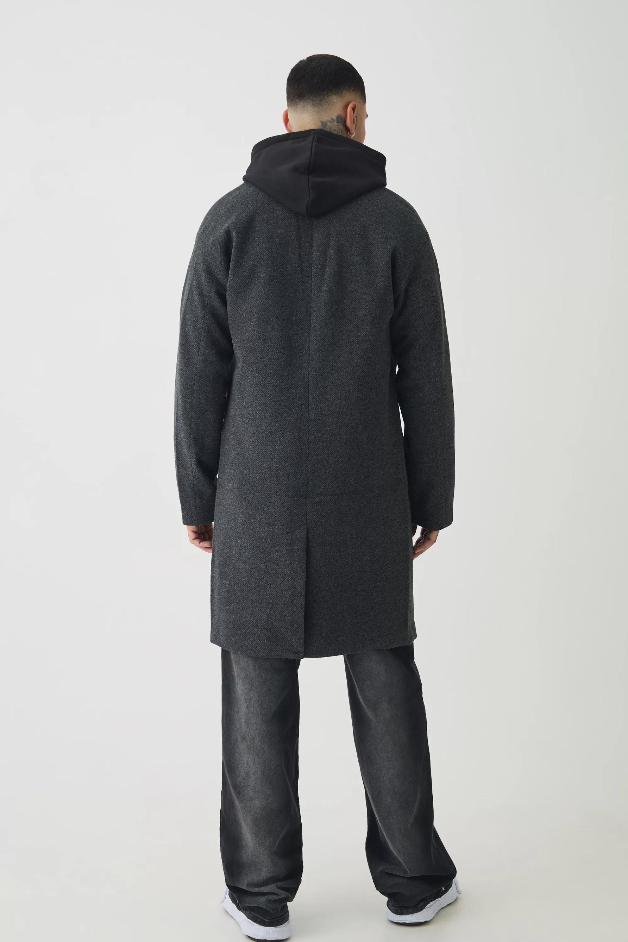 boohooMAN Tall Single Breasted Overcoat In | UK