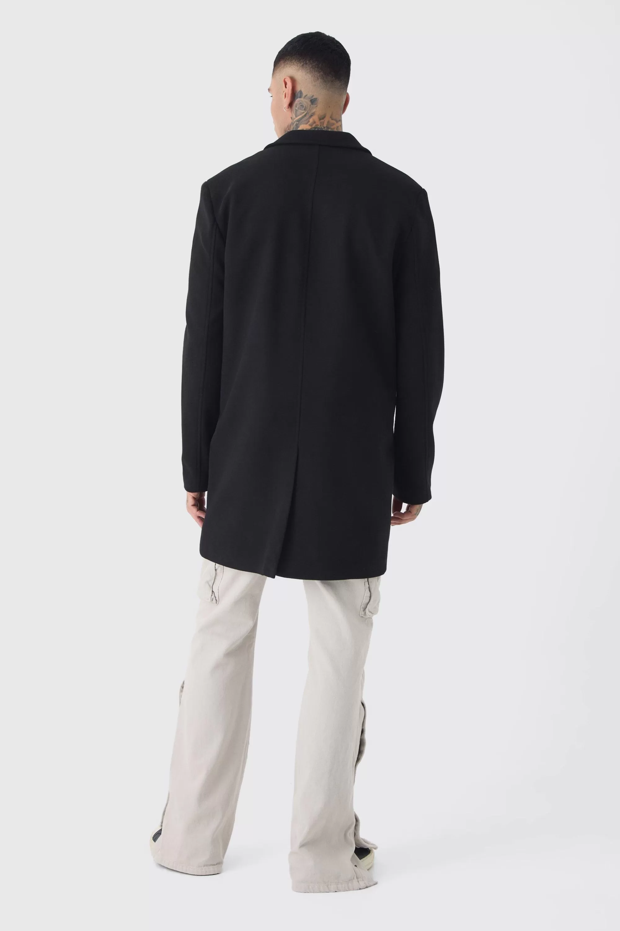 boohooMAN Tall Single Breasted Wool Look Overcoat In | UK