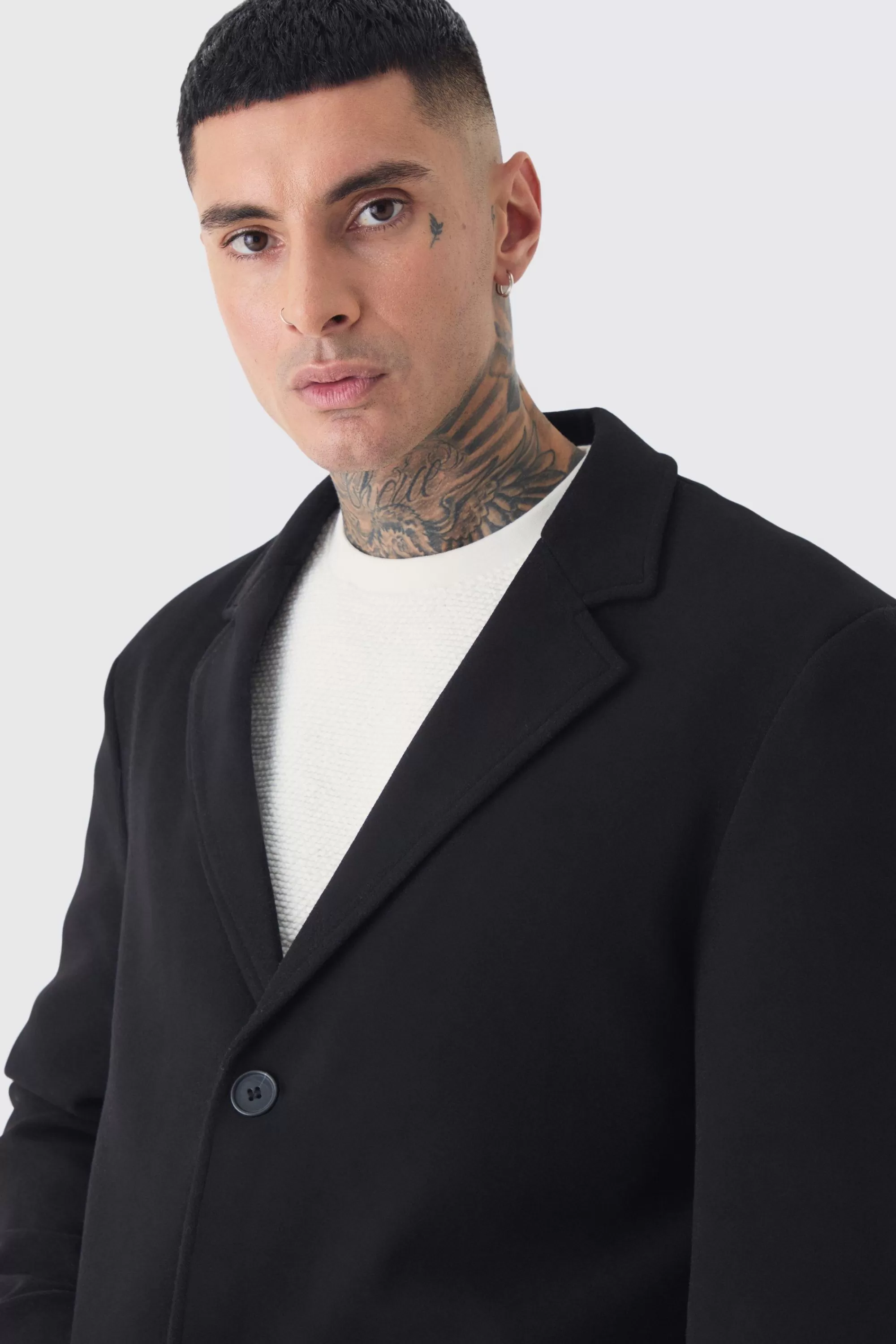 boohooMAN Tall Single Breasted Wool Look Overcoat In | UK