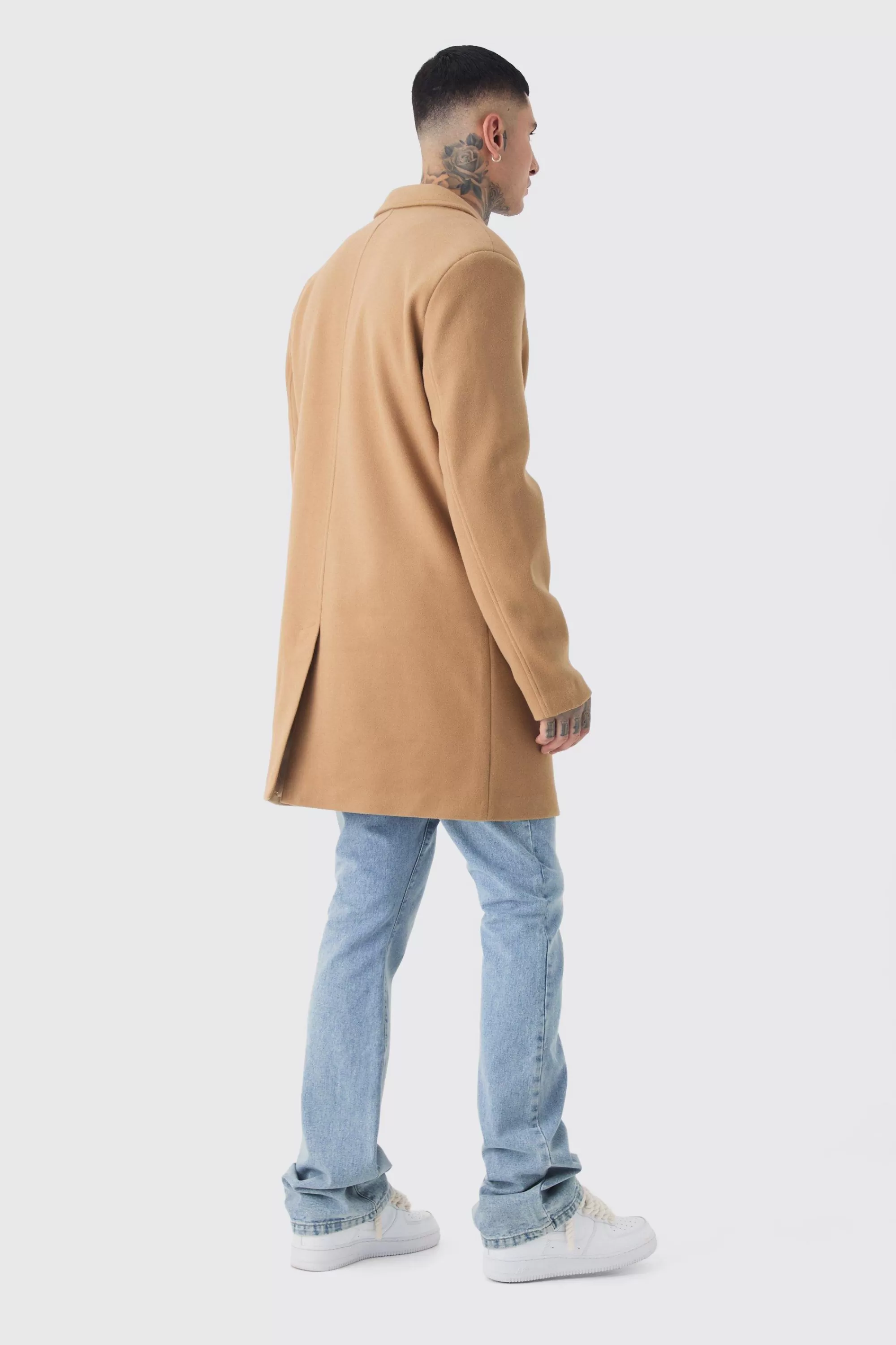 boohooMAN Tall Single Breasted Wool Look Overcoat In | UK