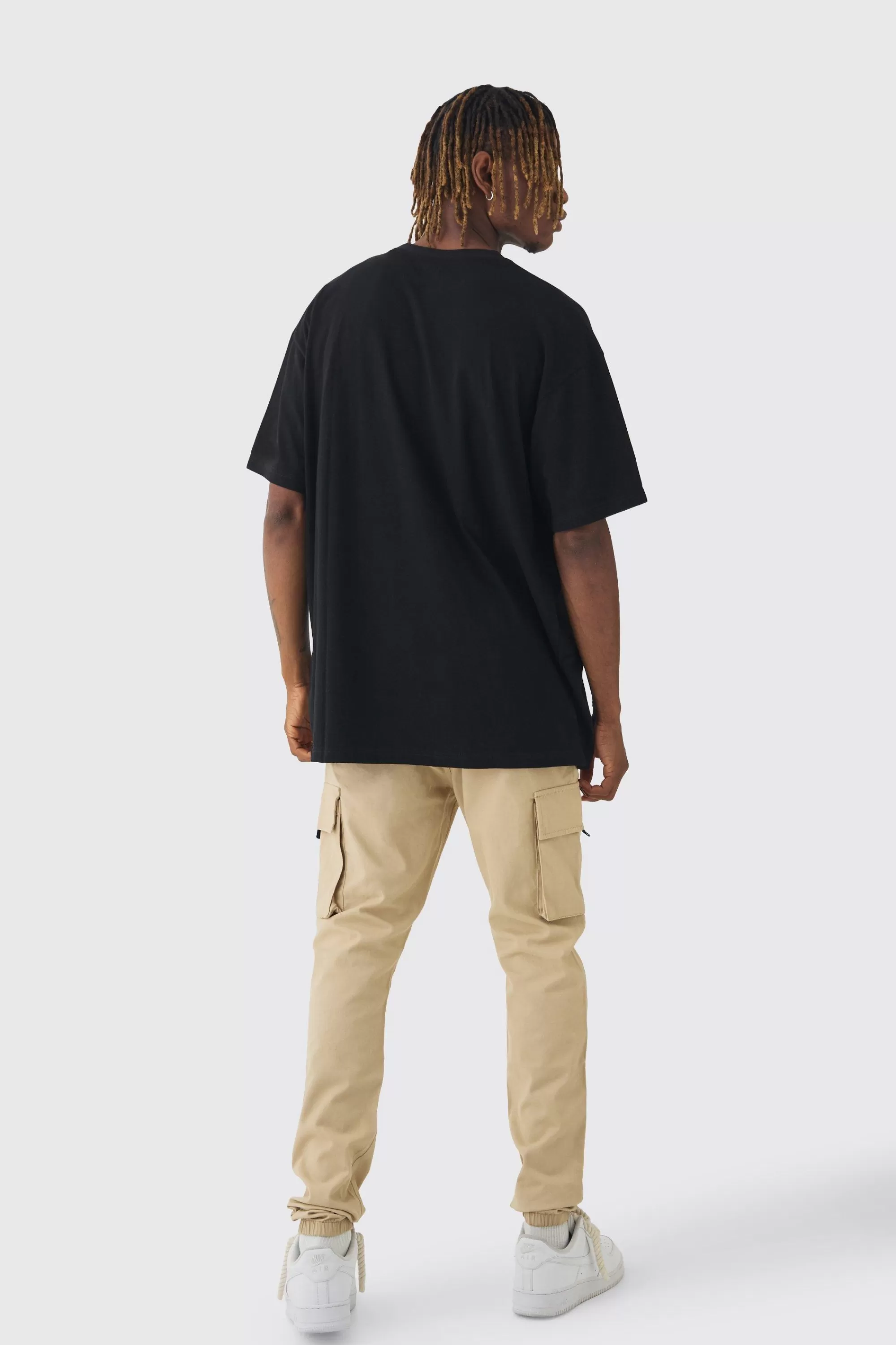 boohooMAN Tall Skinny Fit Elasticated Waist Cuffed Cargo Trousers | UK