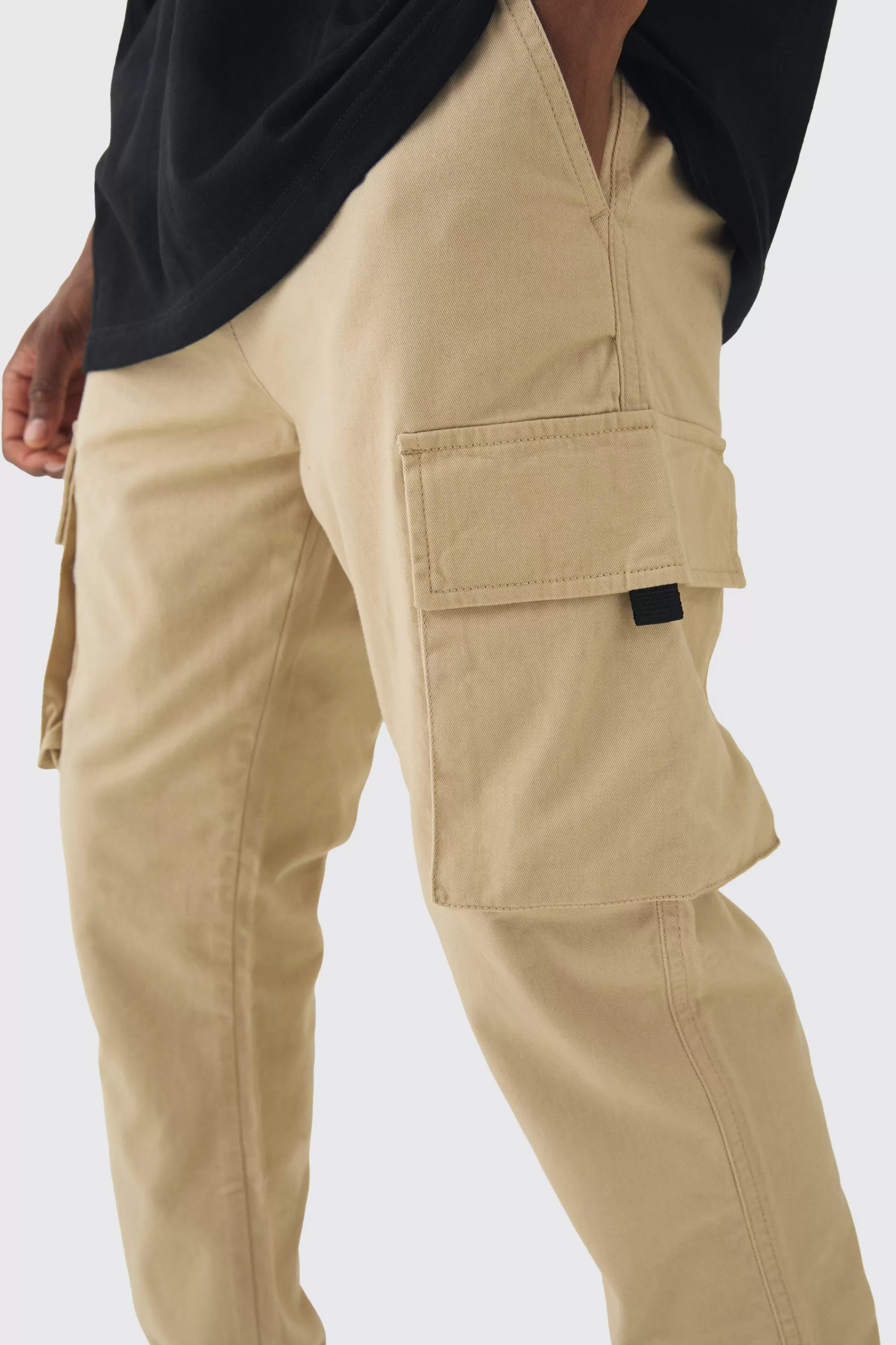 boohooMAN Tall Skinny Fit Elasticated Waist Cuffed Cargo Trousers | UK