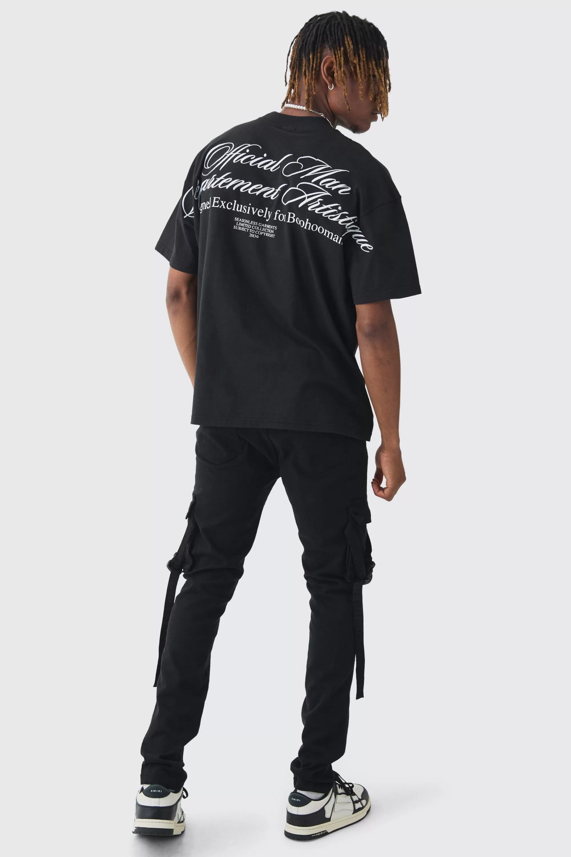 boohooMAN Tall Skinny Overdyed Strap Detail Cargo Trouser In | UK