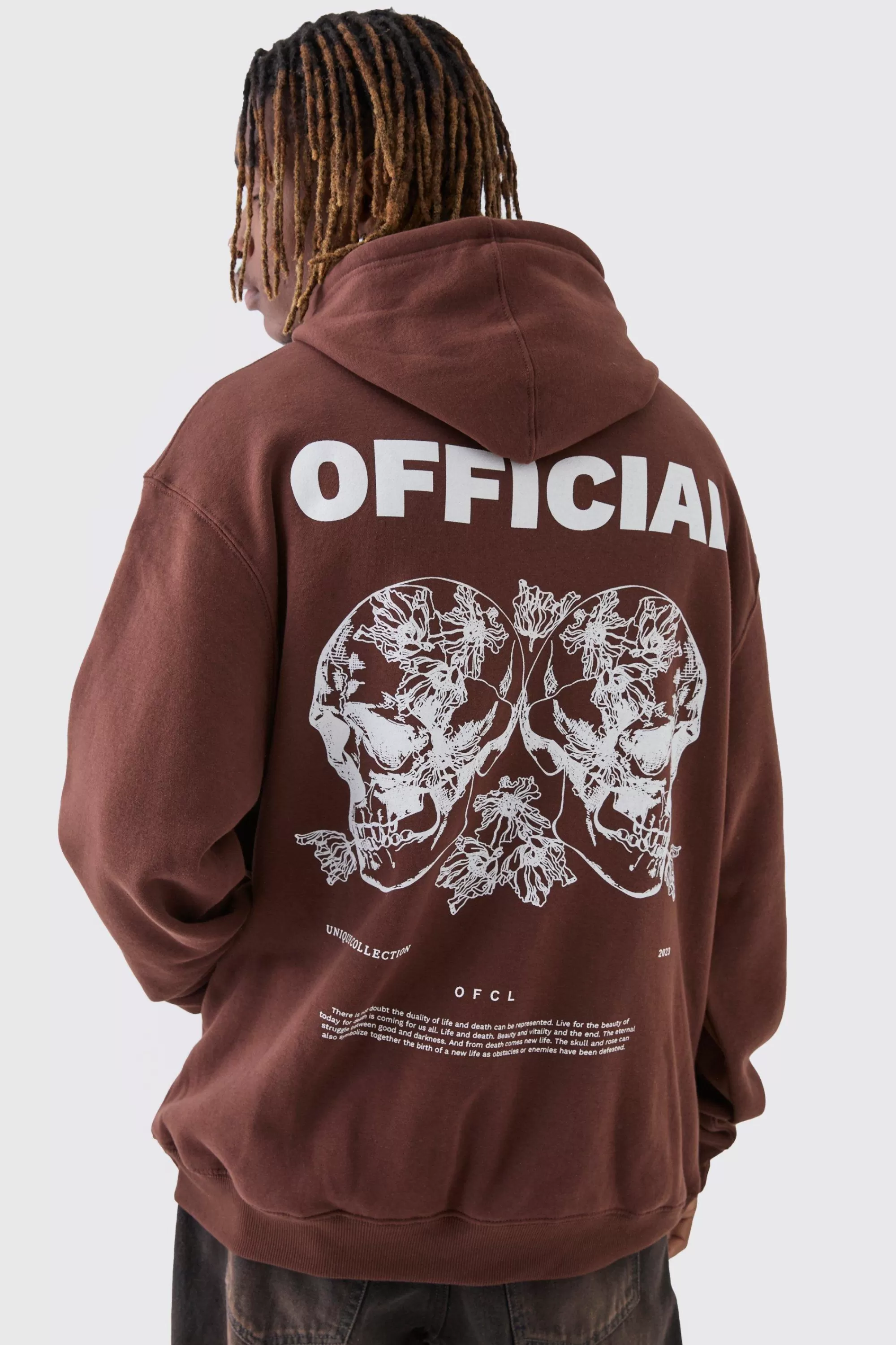 boohooMAN Tall Skull Back Print Oversized Hoodie | UK