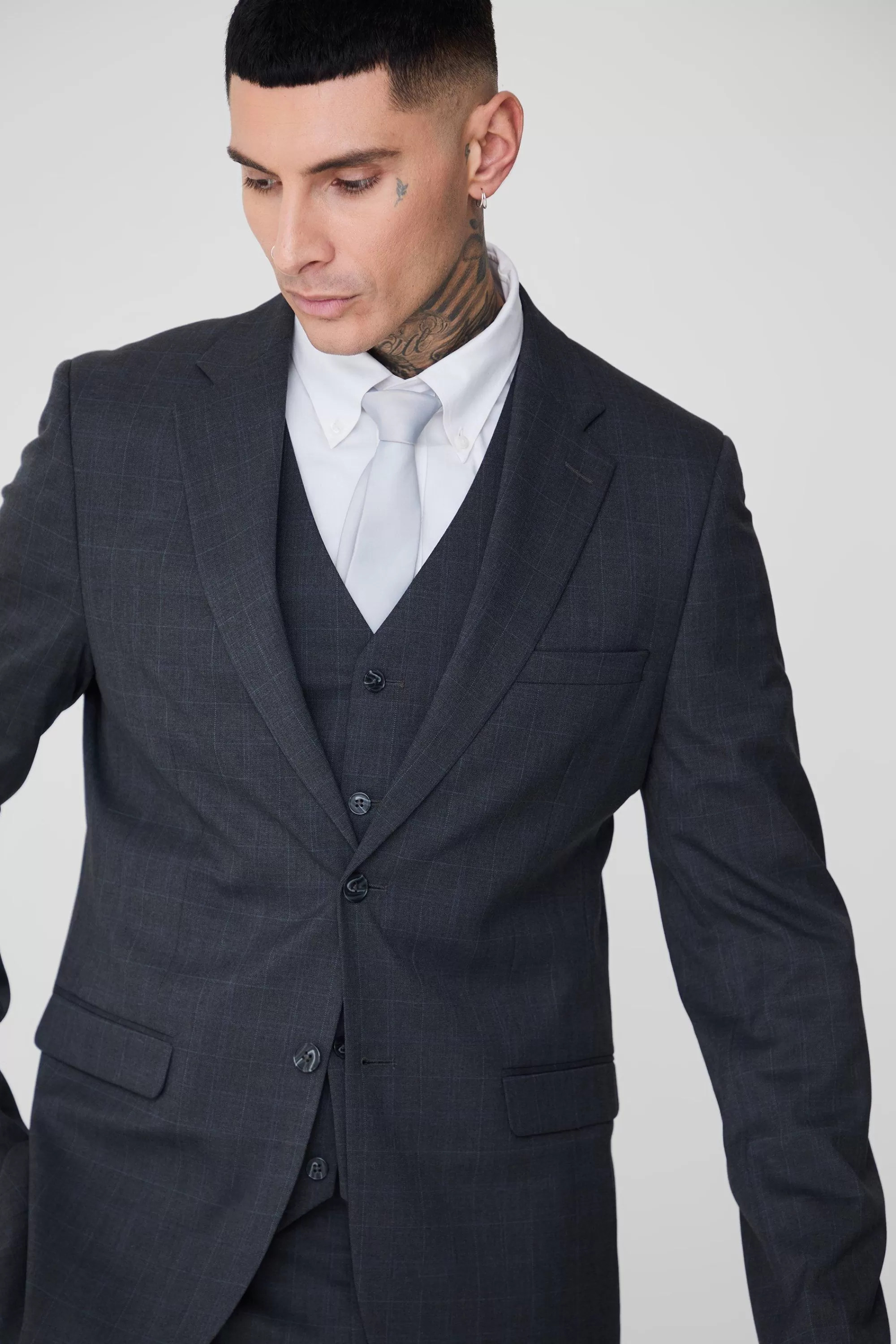 boohooMAN Tall Slim Fit Check Suit In | UK