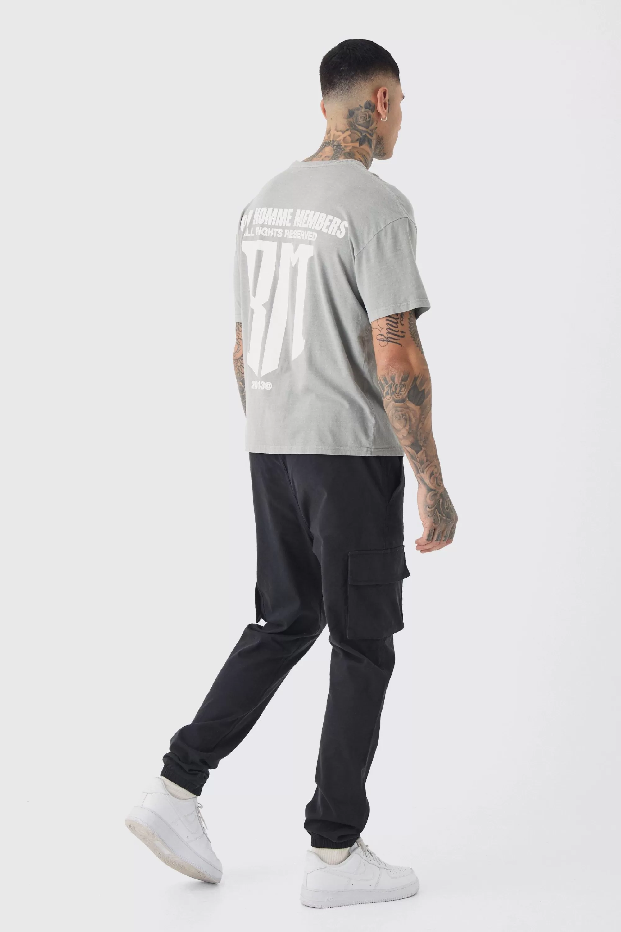 boohooMAN Tall Slim Fit Elasticated Waist Cuffed Cargo Trousers | UK