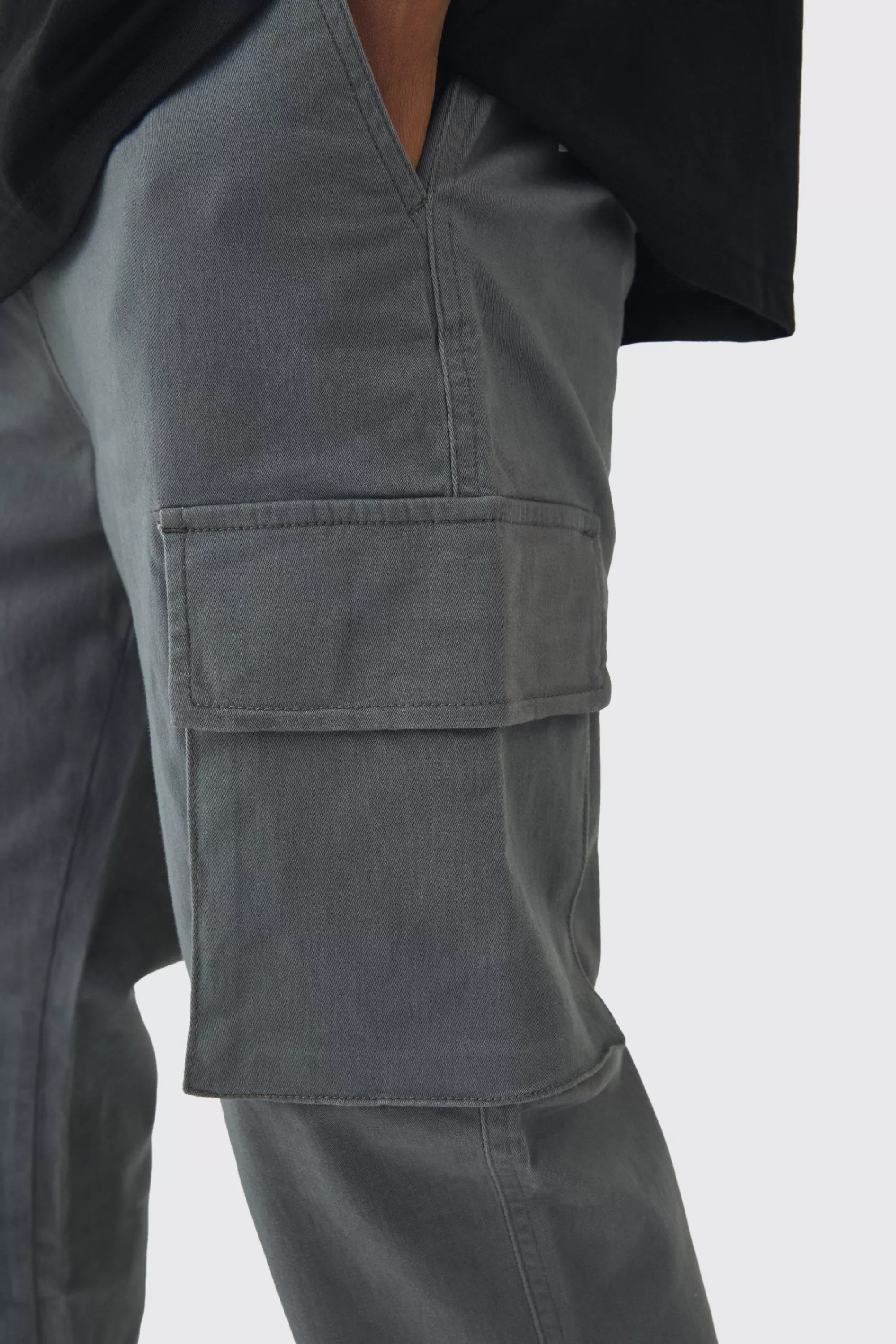 boohooMAN Tall Slim Fit Elasticated Waist Cuffed Cargo Trousers | UK