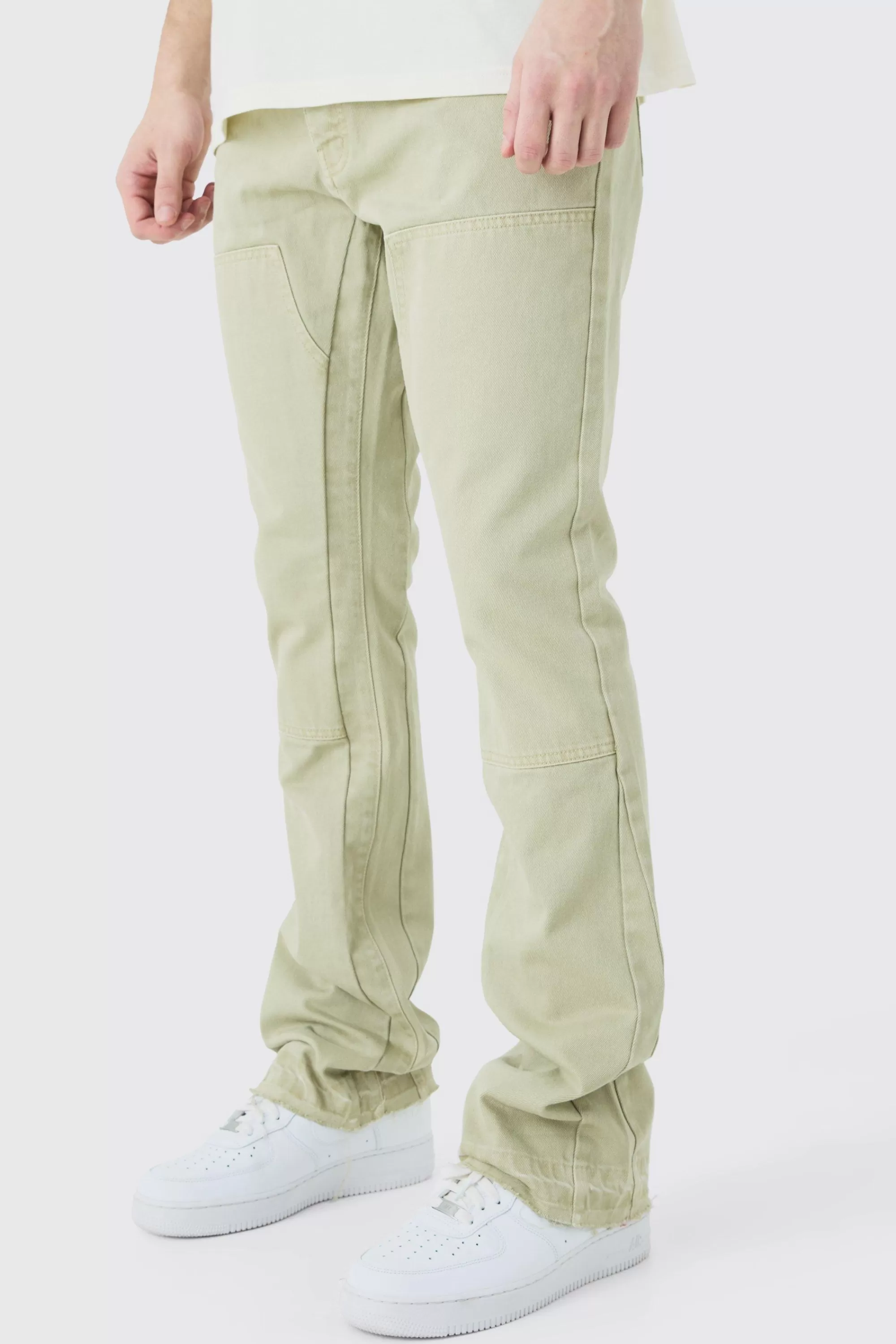 boohooMAN Tall Slim Rigid Flare Gusset Detail Jeans | UK