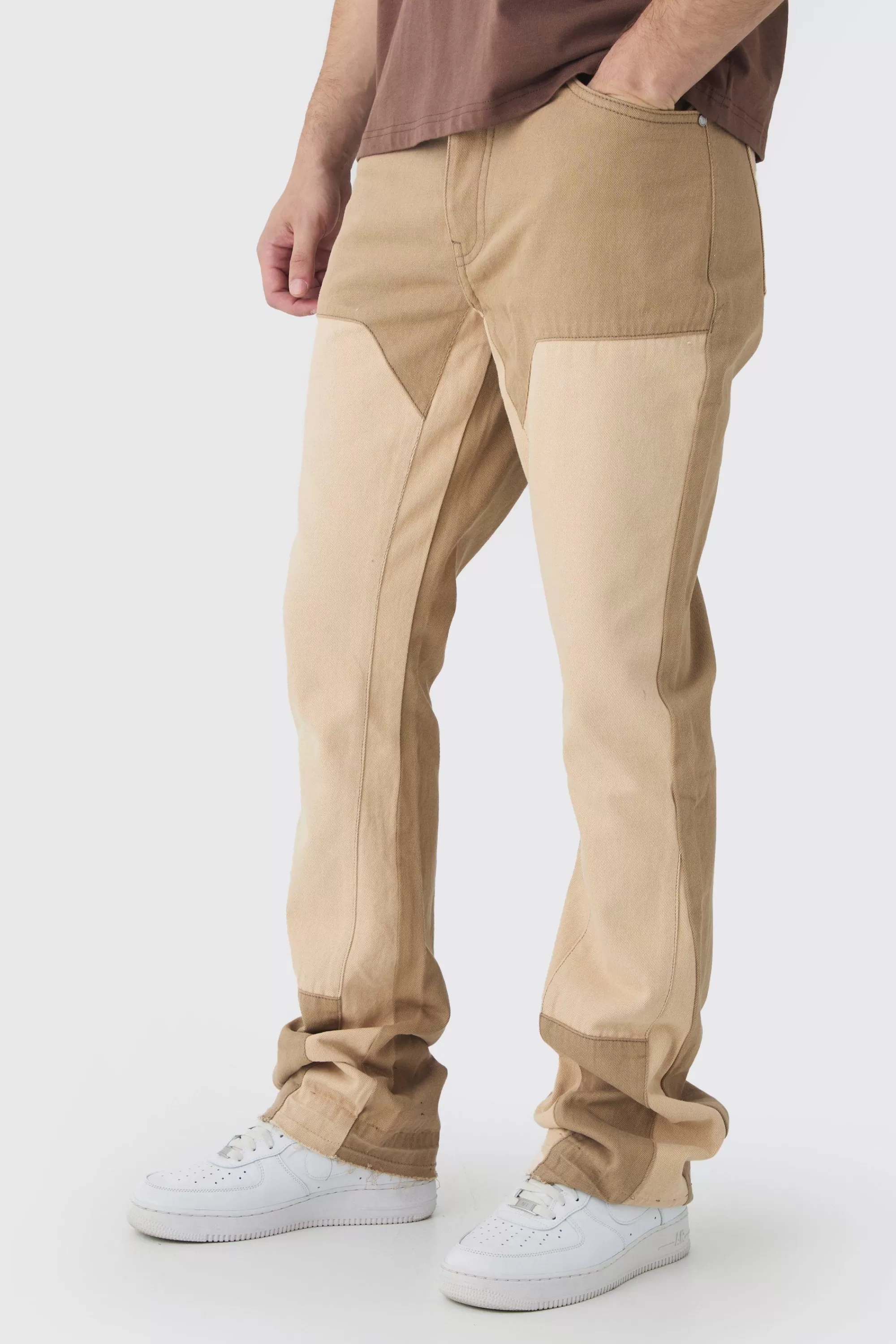 boohooMAN Tall Slim Rigid Flare Overdye Carpenter Jeans | UK