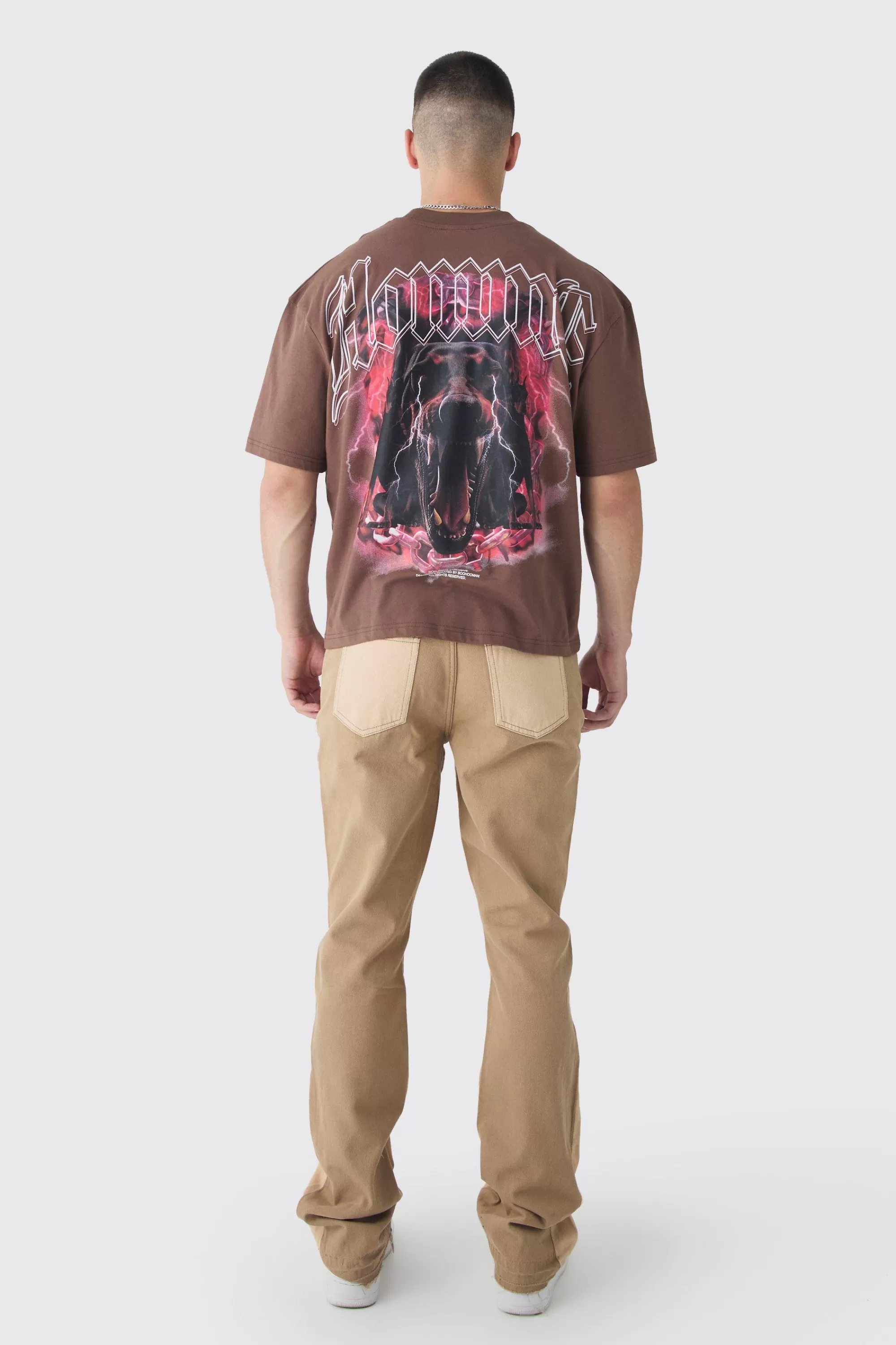 boohooMAN Tall Slim Rigid Flare Overdye Carpenter Jeans | UK
