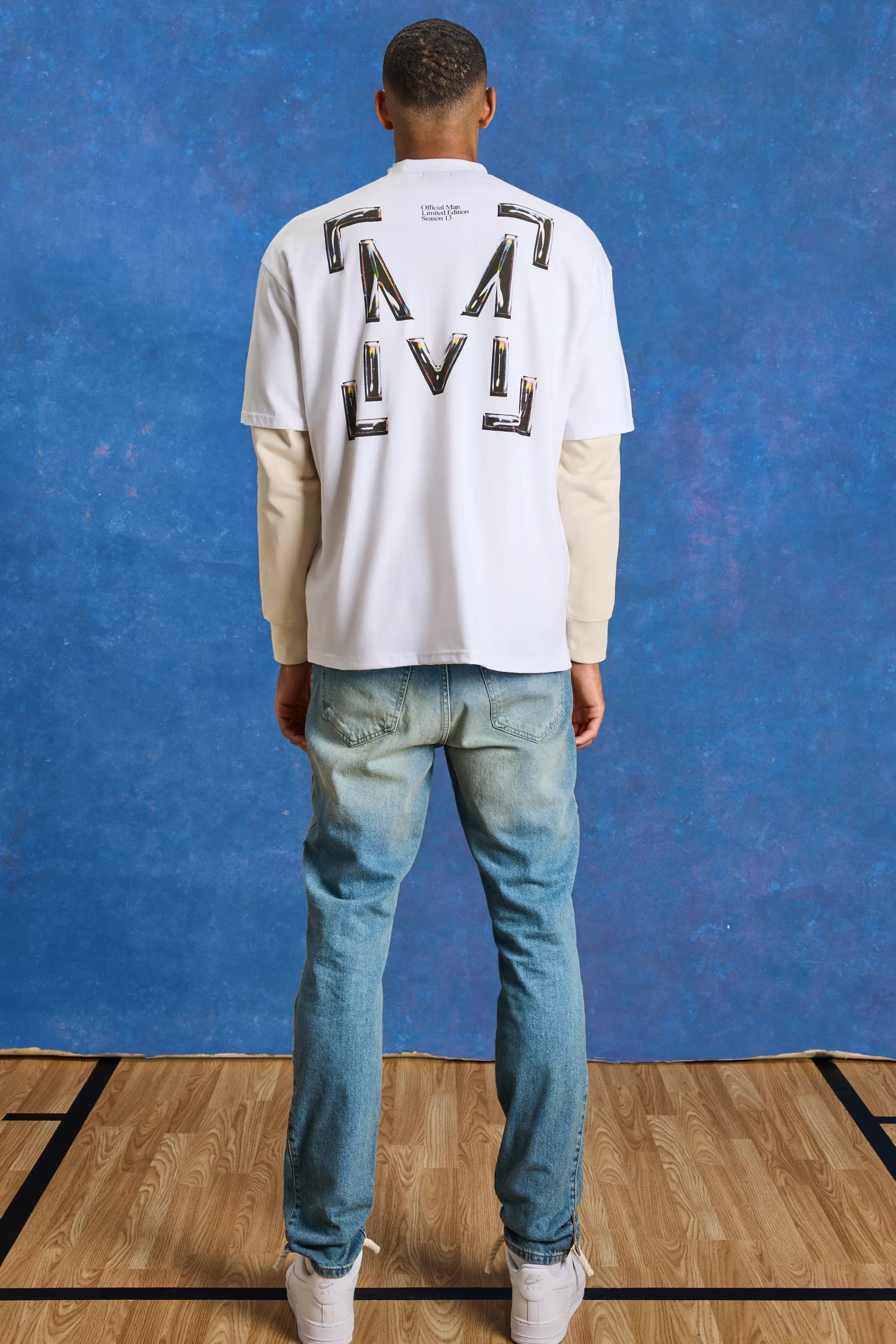 boohooMAN Tall Slim Rigid Pu Star Applique Gusset Jeans | UK
