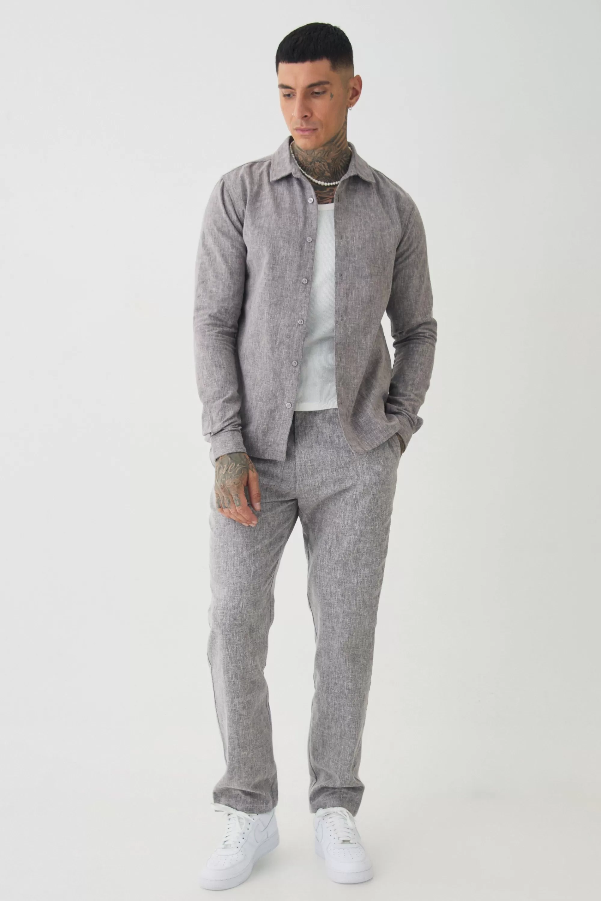 boohooMAN Tall Smart Shirt Set In | UK