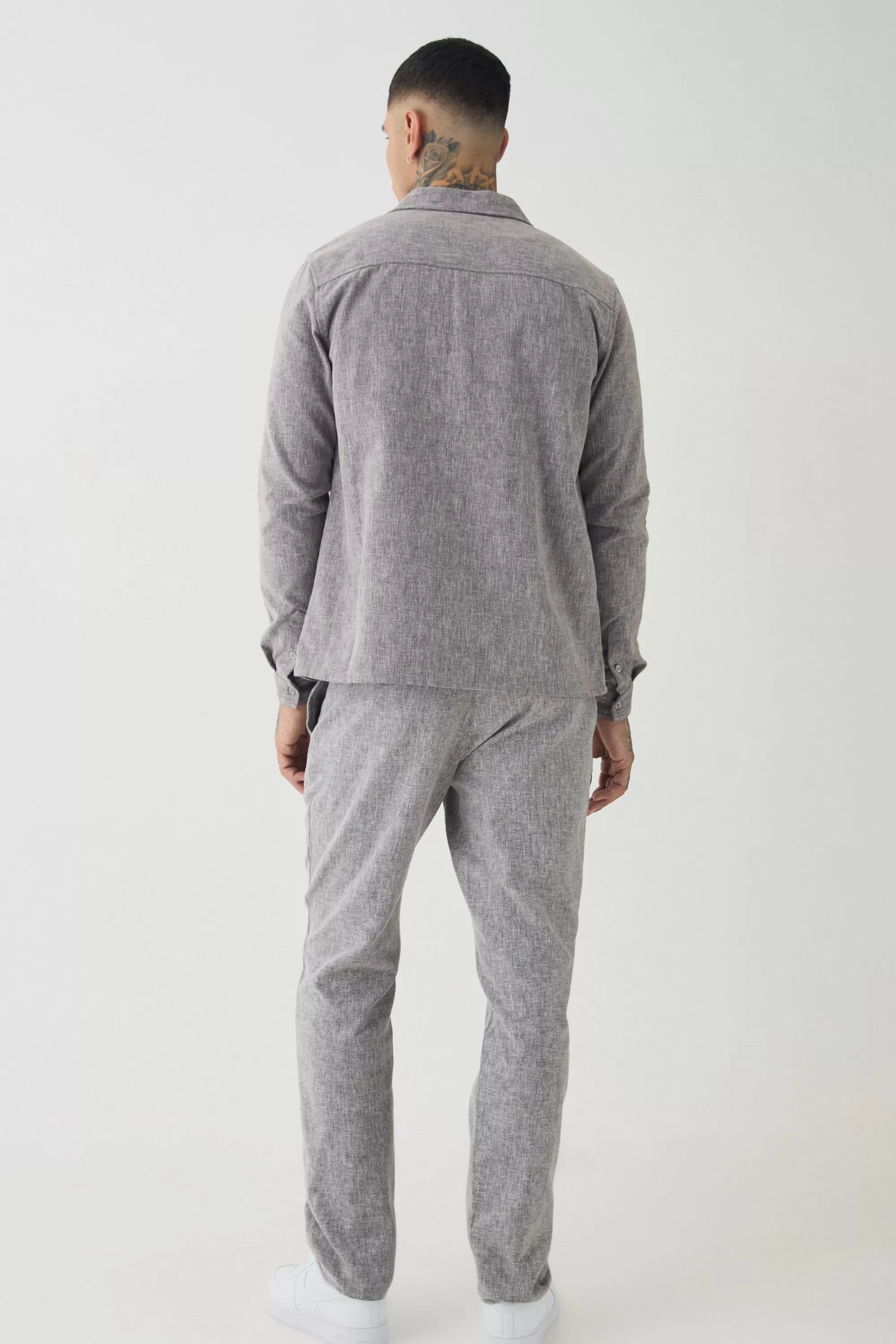 boohooMAN Tall Smart Shirt Set In | UK