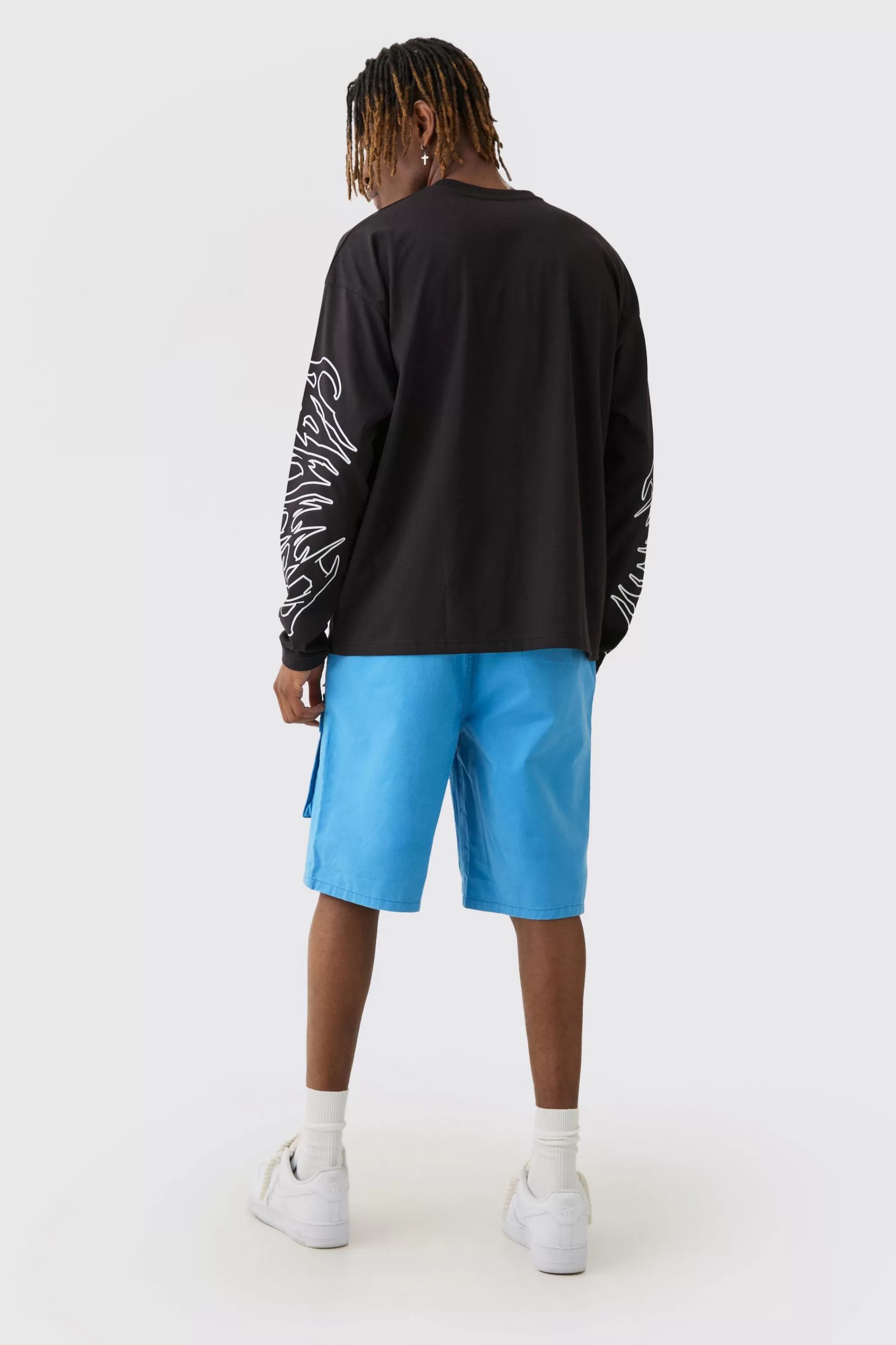 boohooMAN Tall Star Embroidered Cargo Shorts | UK