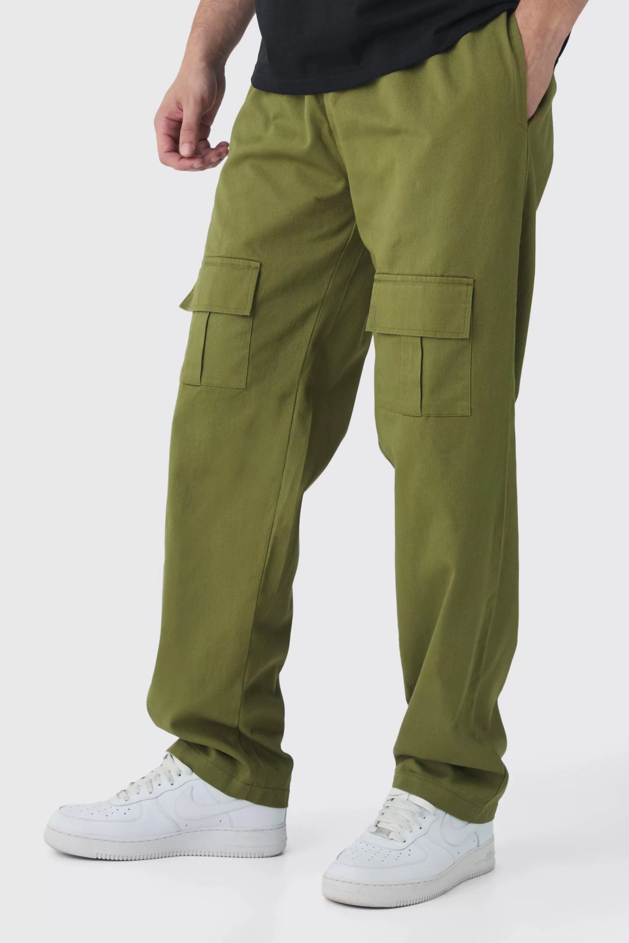 boohooMAN Tall Straight Fit Front Pocket Twill Overdyed Cargo Trouser | UK