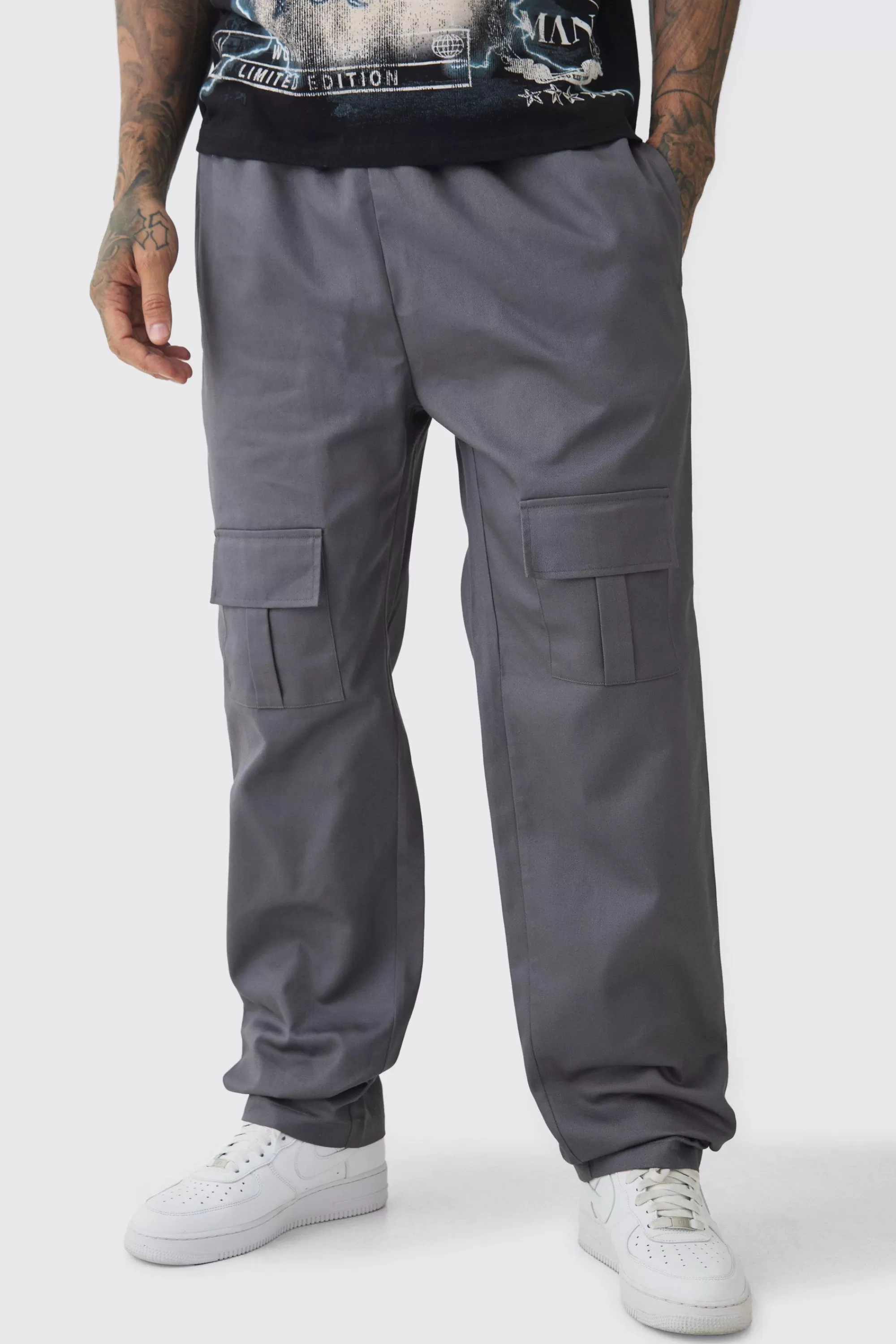 boohooMAN Tall Straight Fit Front Pocket Twill Overdyed Cargo Trouser | UK