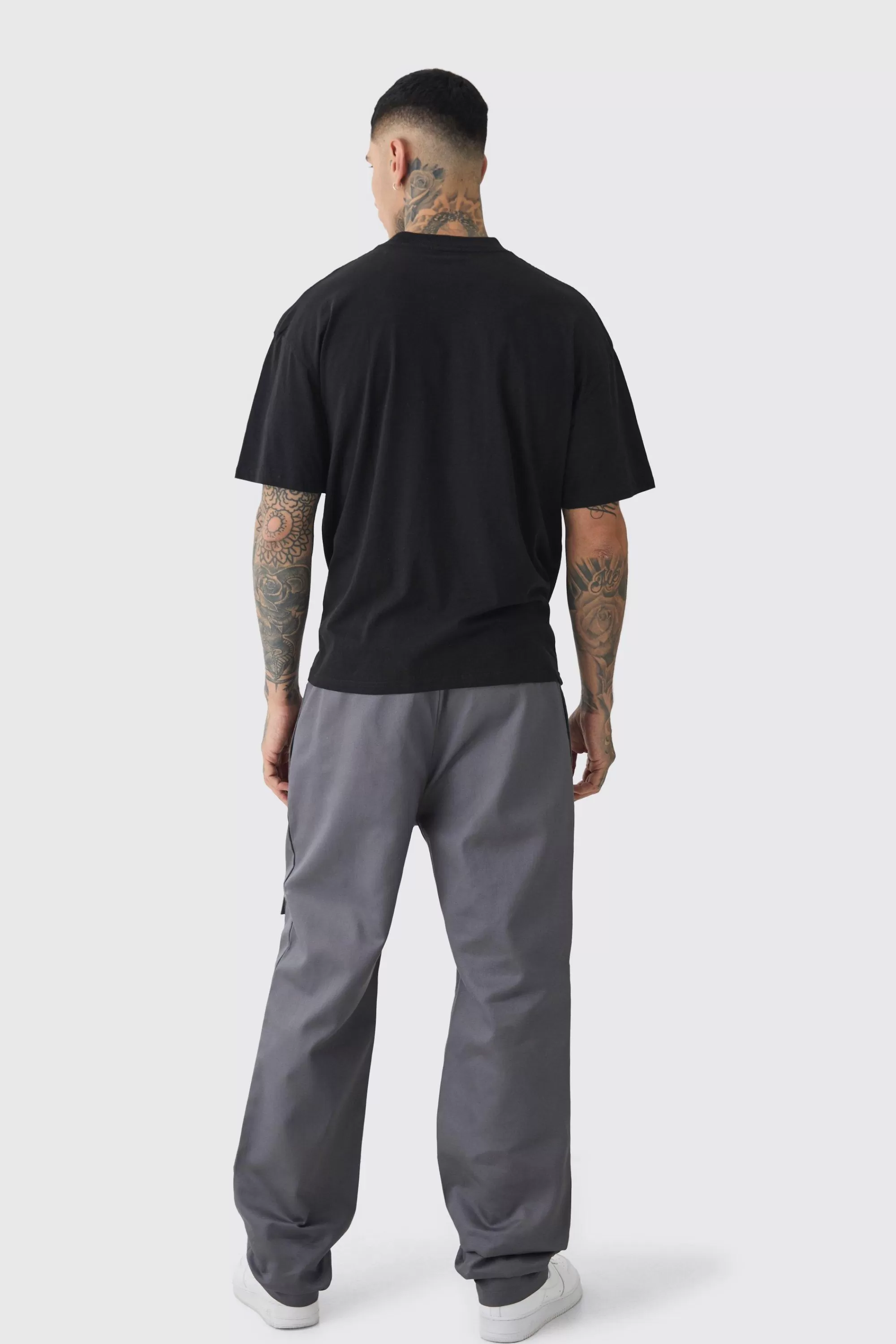 boohooMAN Tall Straight Fit Front Pocket Twill Overdyed Cargo Trouser | UK