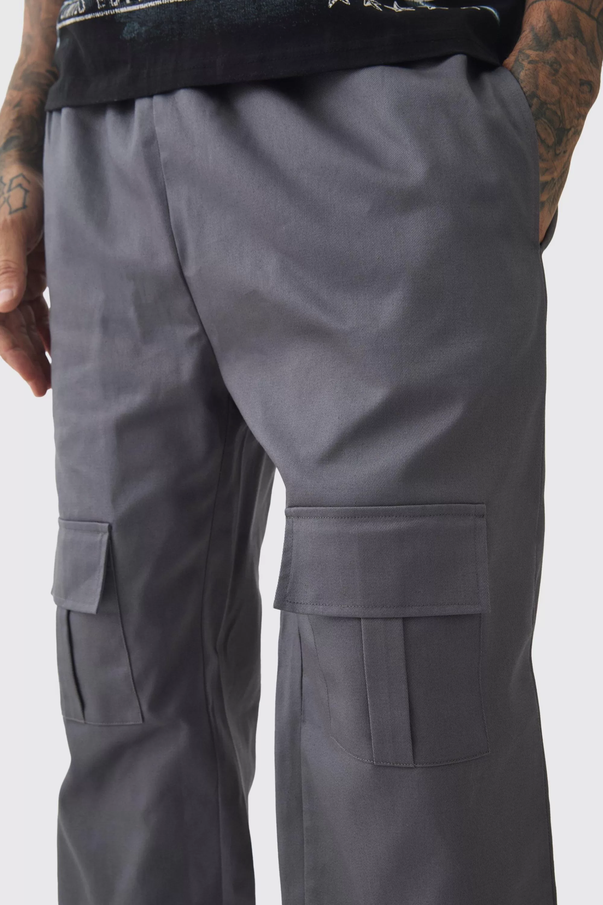 boohooMAN Tall Straight Fit Front Pocket Twill Overdyed Cargo Trouser | UK