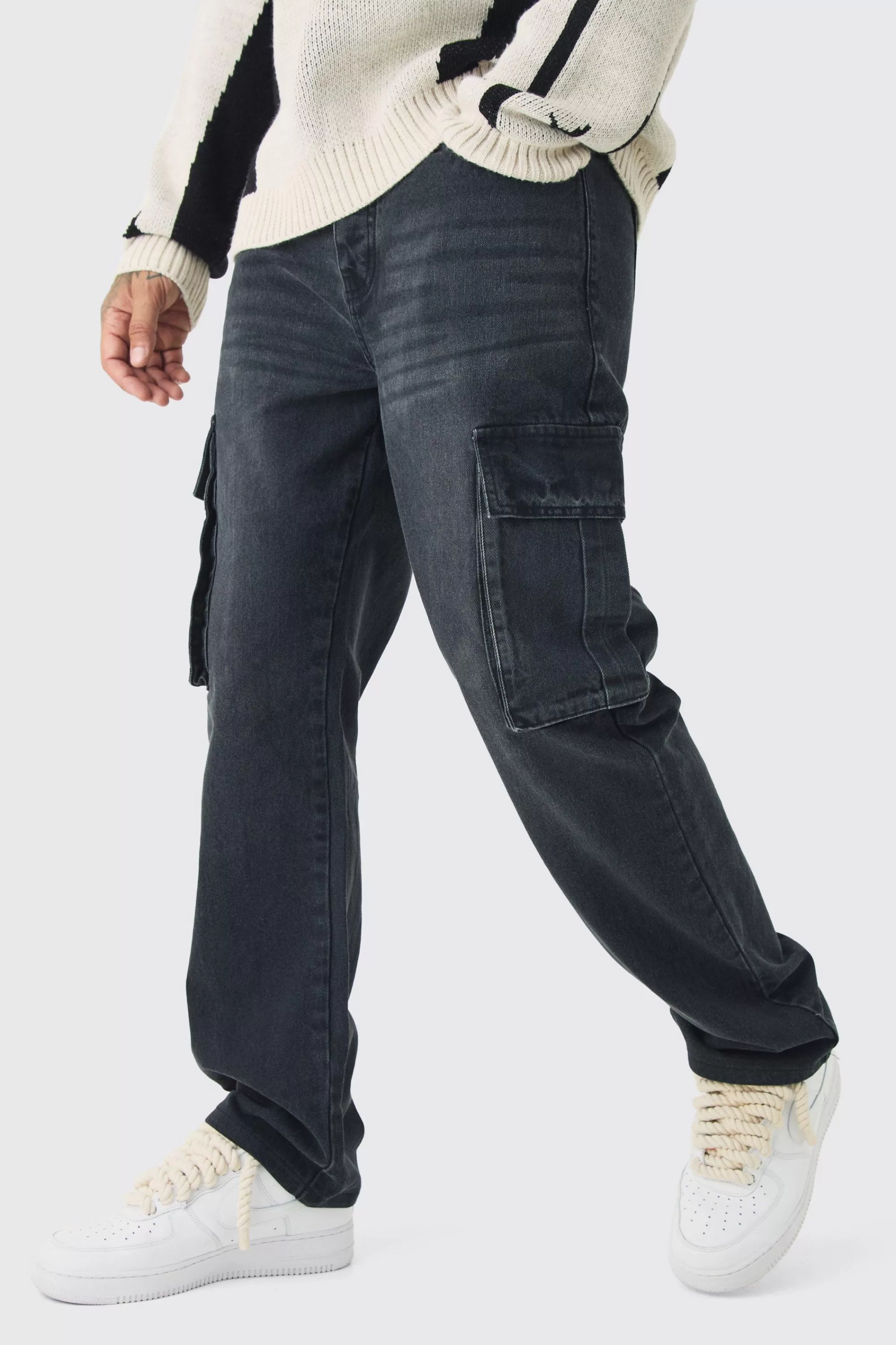 boohooMAN Tall Straight Rigid Cargo Jeans | UK