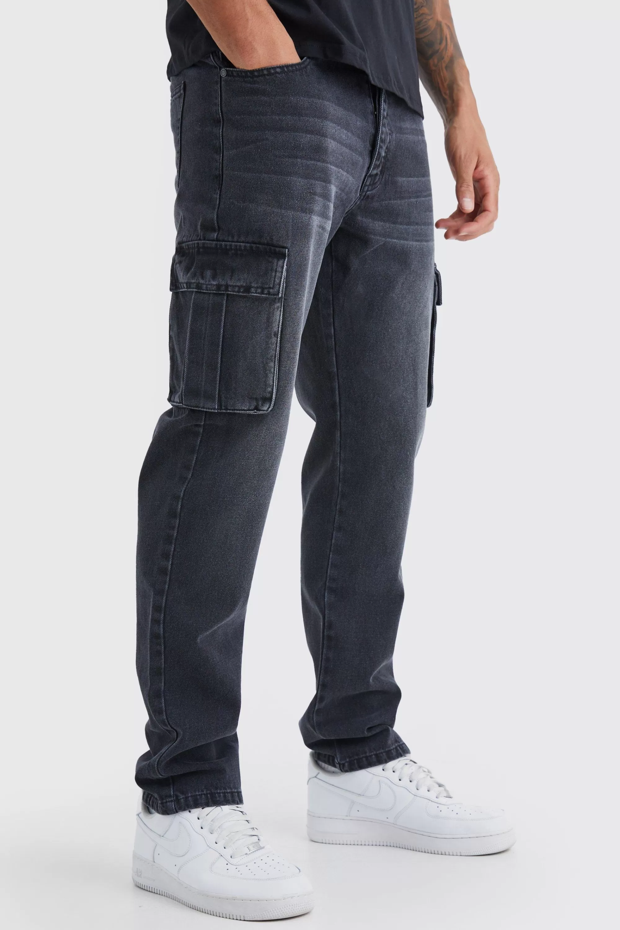 boohooMAN Tall Straight Rigid Cargo Jeans | UK