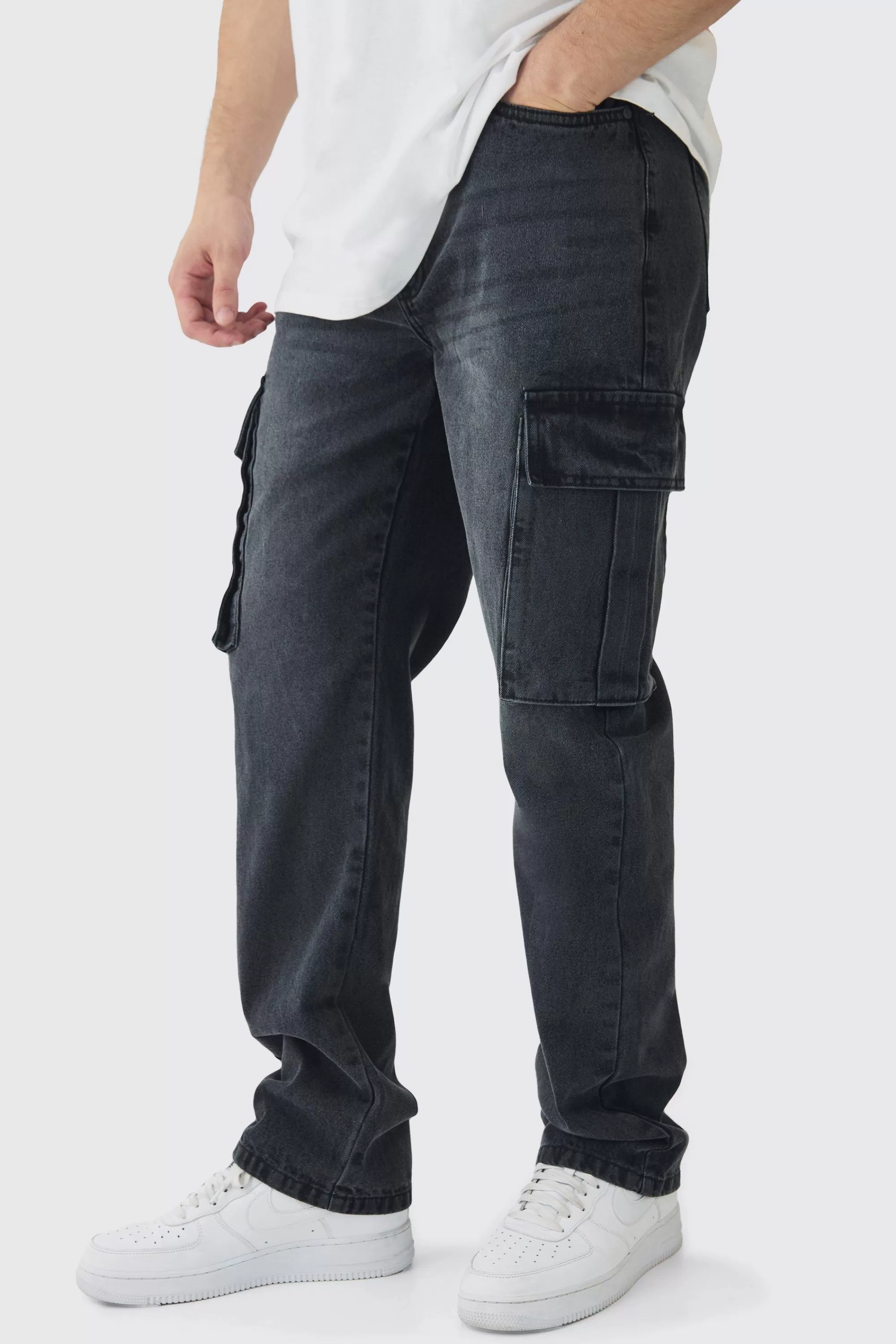 boohooMAN Tall Straight Rigid Cargo Jeans | UK