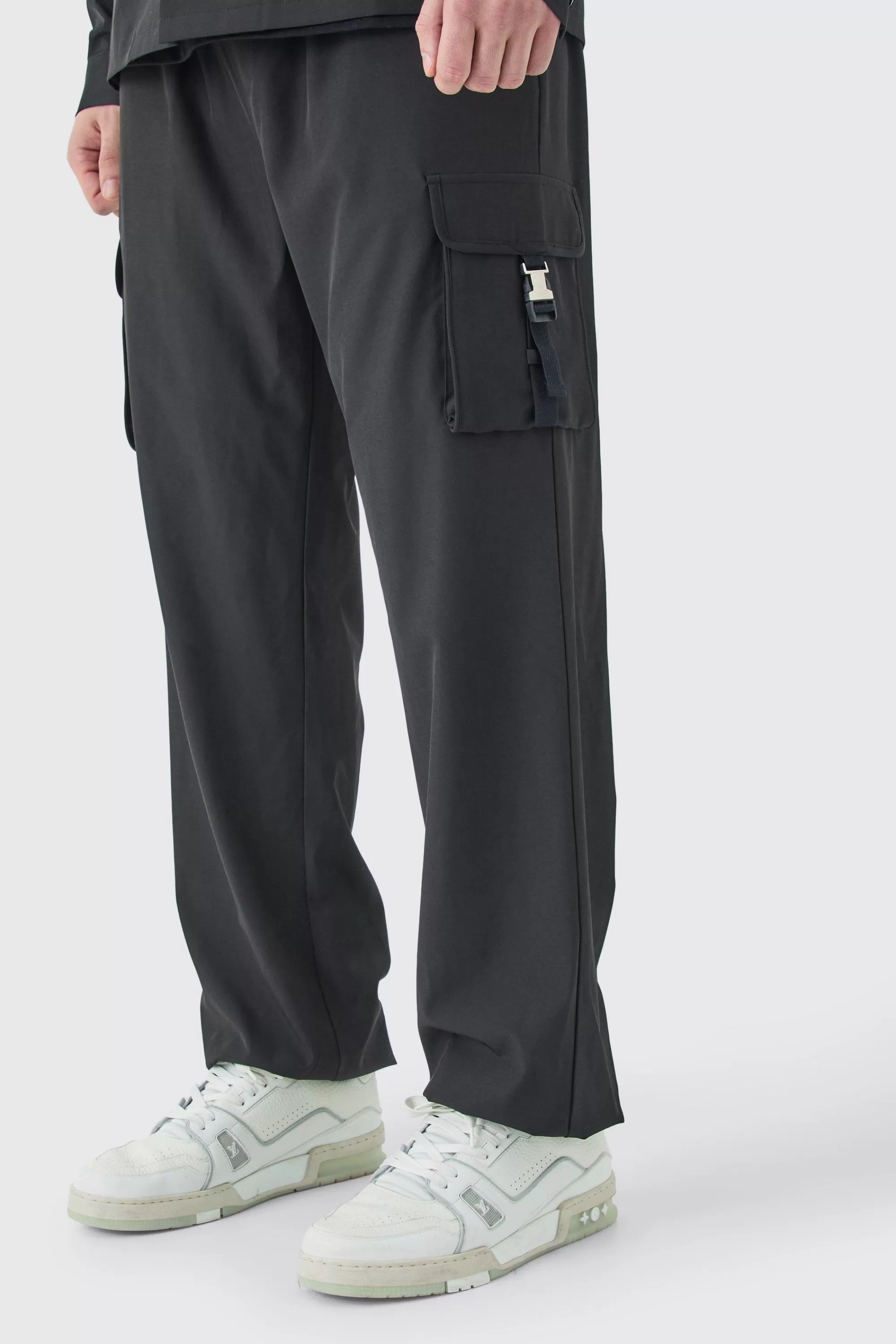 boohooMAN Tall Technical Stretch Elasticated Waist Utility Cargo Trouser | UK