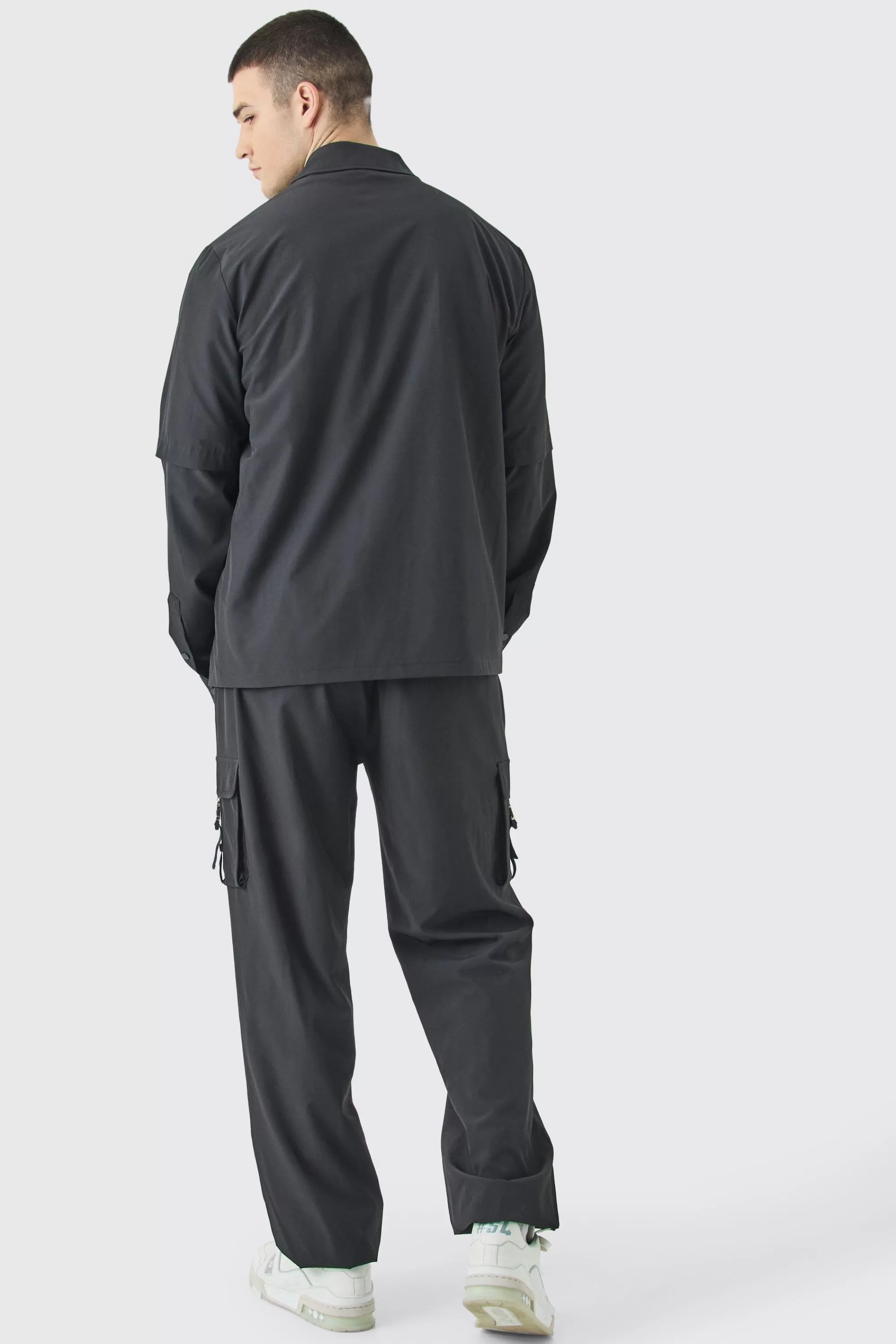 boohooMAN Tall Technical Stretch Elasticated Waist Utility Cargo Trouser | UK