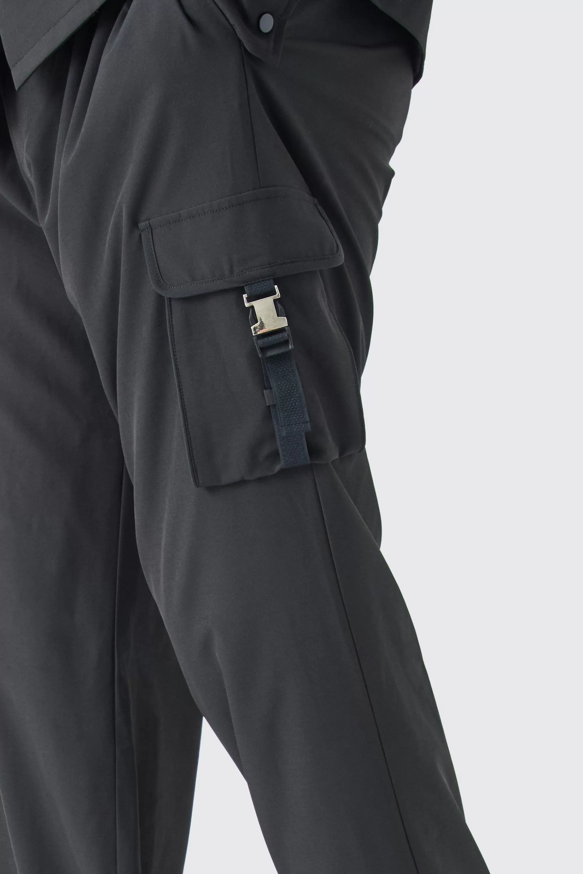 boohooMAN Tall Technical Stretch Elasticated Waist Utility Cargo Trouser | UK