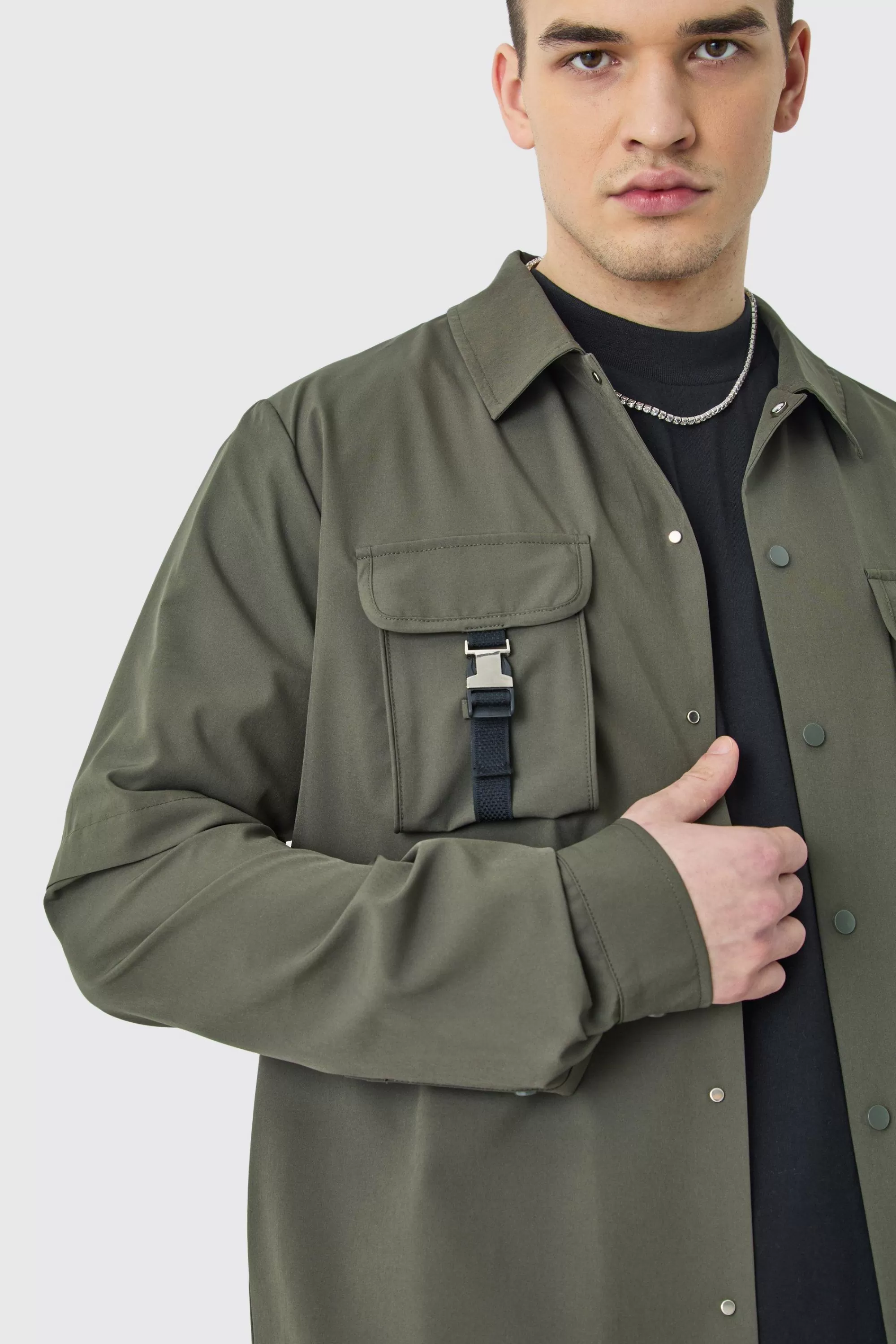boohooMAN Tall Technical Stretch Harrington Utility Jacket | UK