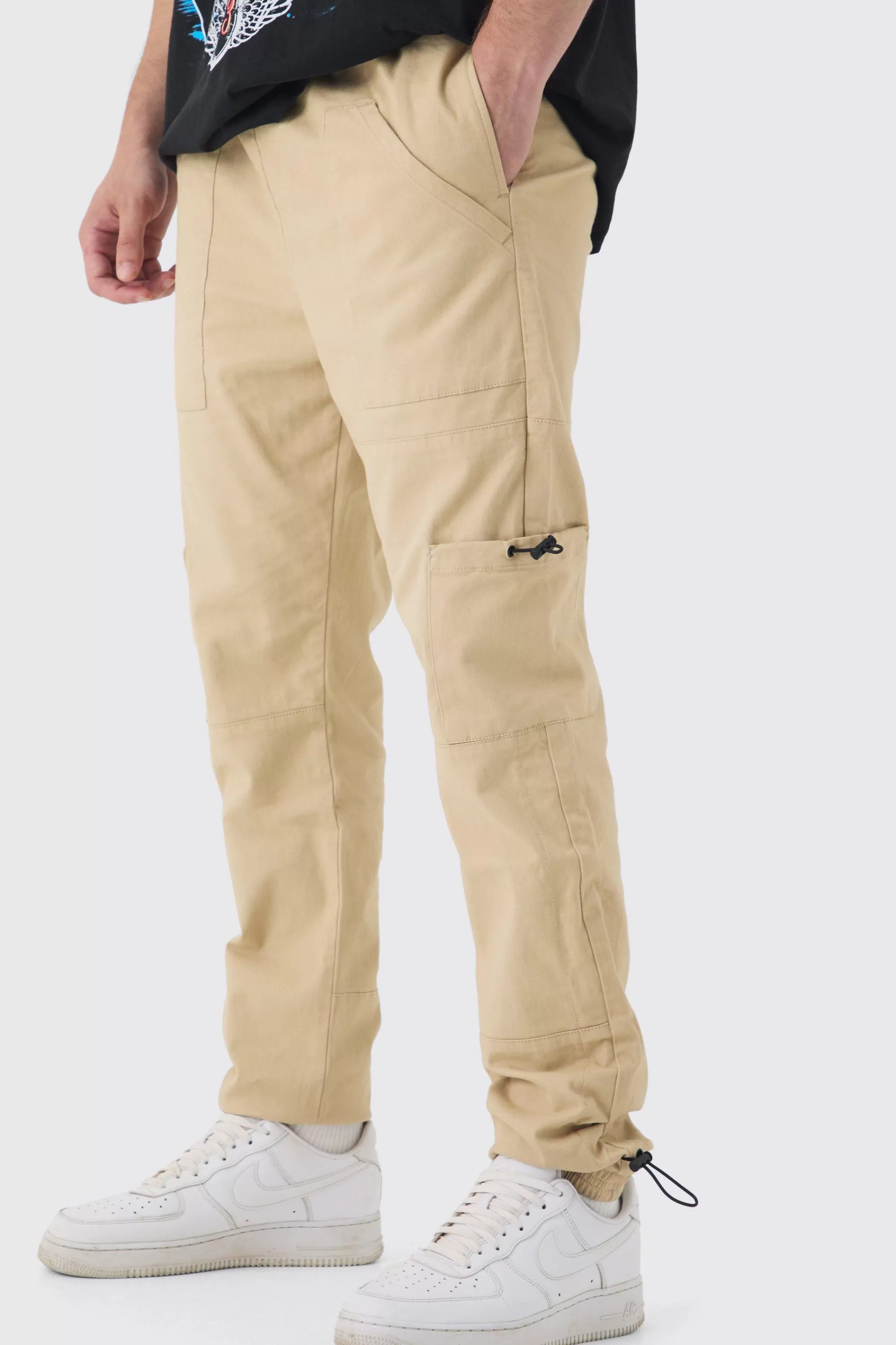 boohooMAN Tall Toggle Detail Slim Fit Cargo Joggers | UK