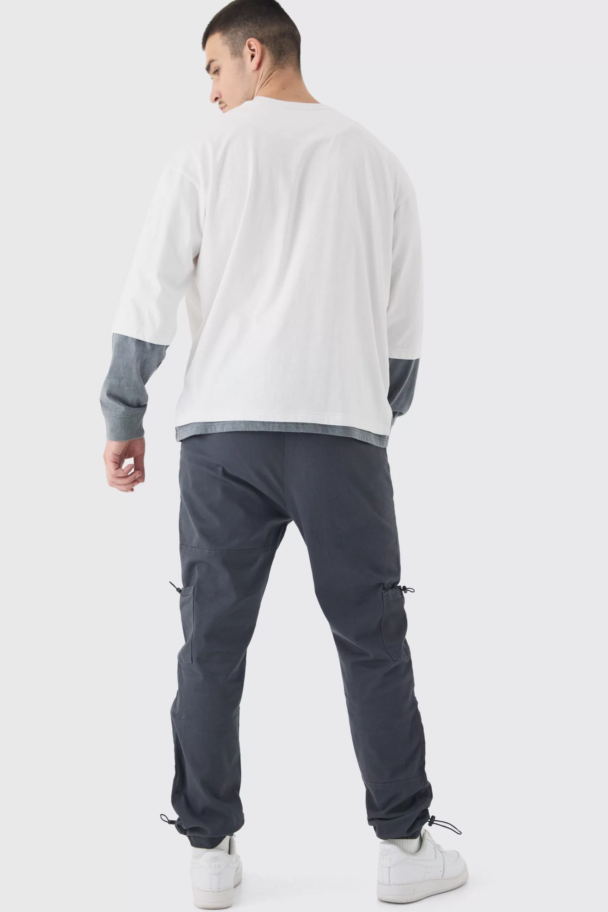 boohooMAN Tall Toggle Detail Slim Fit Cargo Joggers | UK