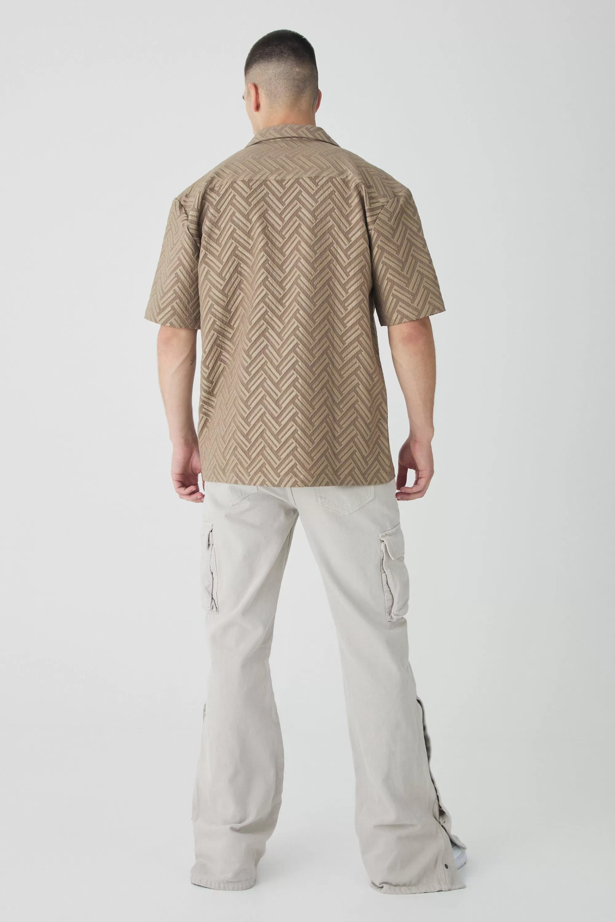 boohooMAN Tall Tonal Geo Revere Shirt | UK