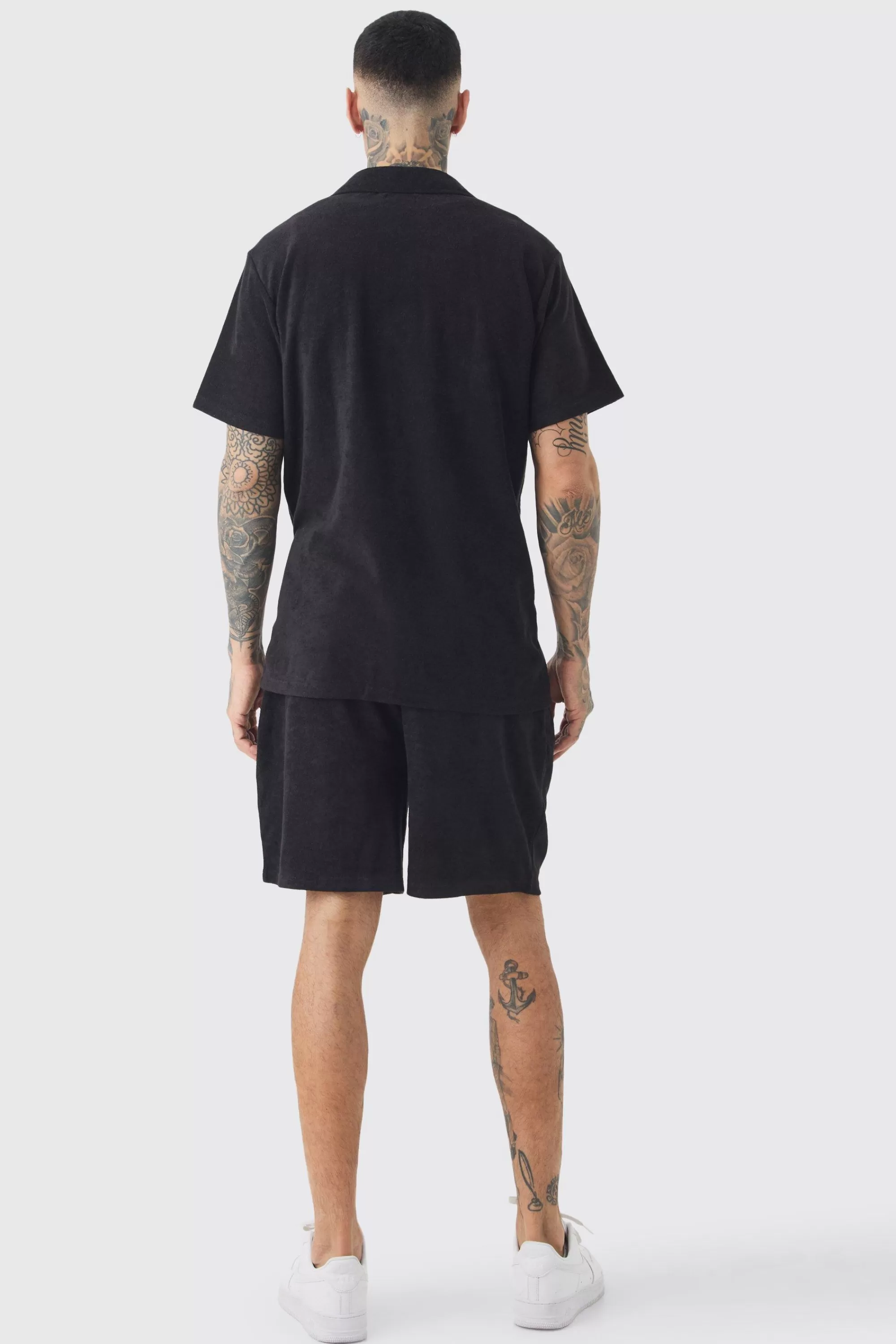 boohooMAN Tall Towelling Shirt & Short Set In | UK