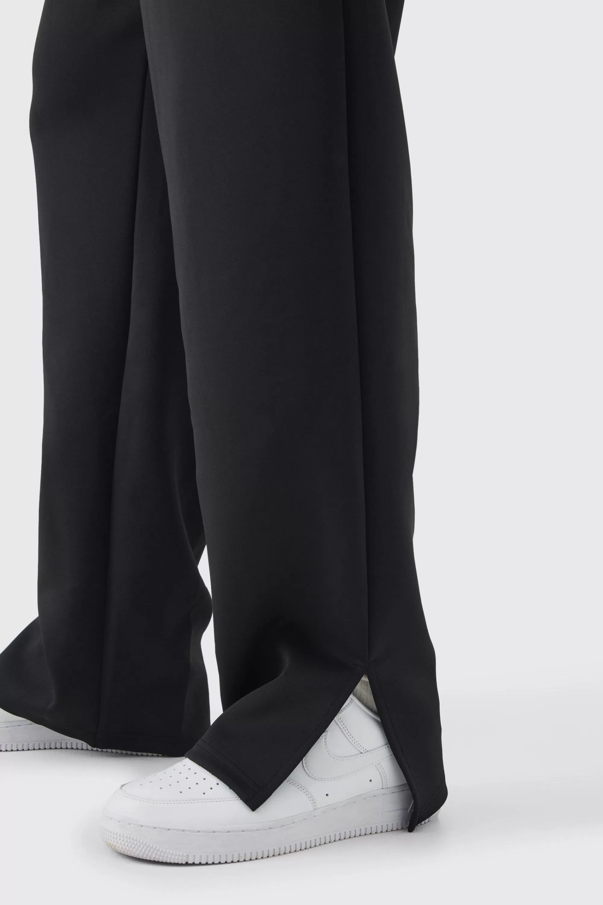 boohooMAN Tall Tricot Embroidered Split Hem Relaxed Fit Trousers | UK