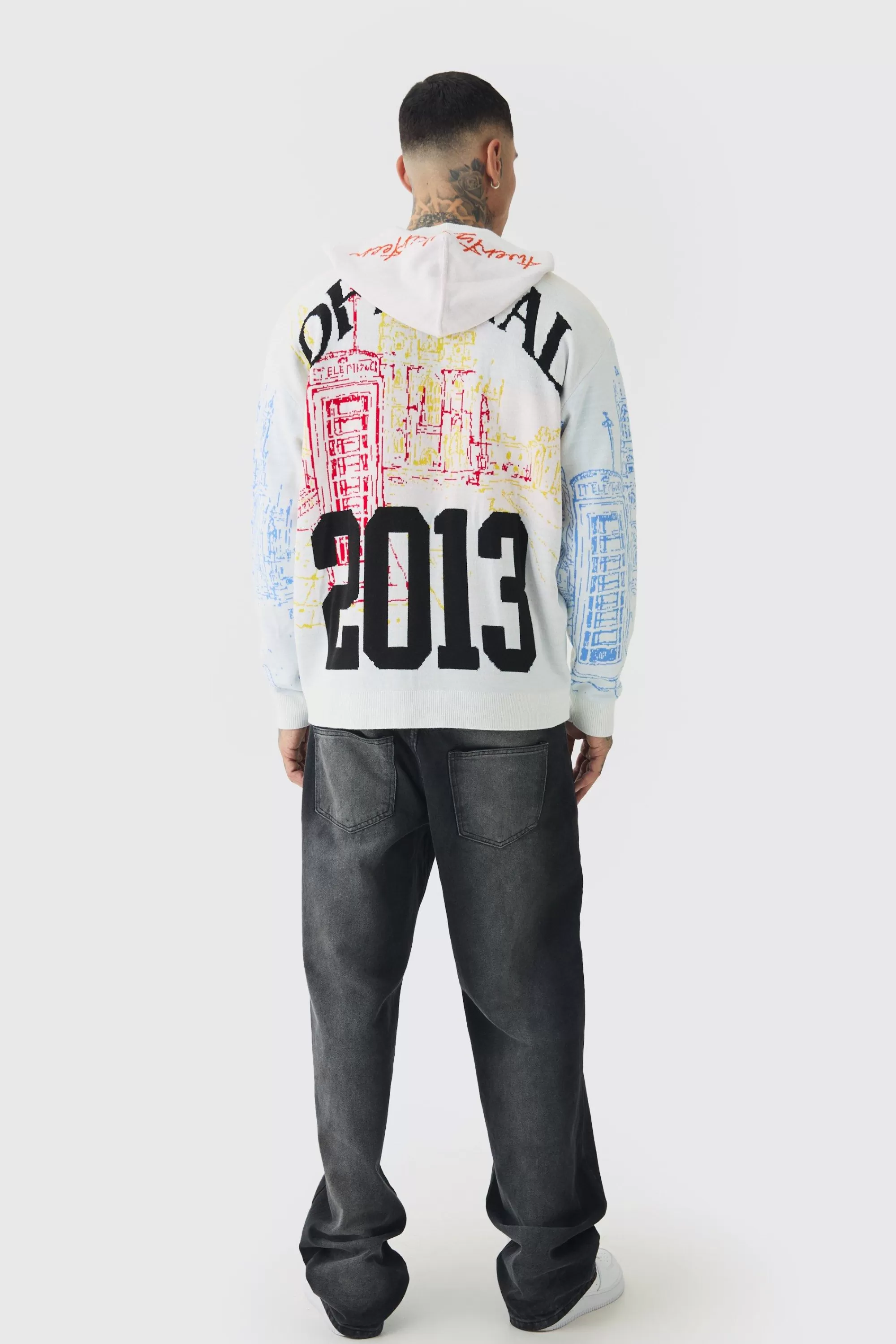 boohooMAN Tall Twenty Thirteen Graphic Knitted Hoodie | UK