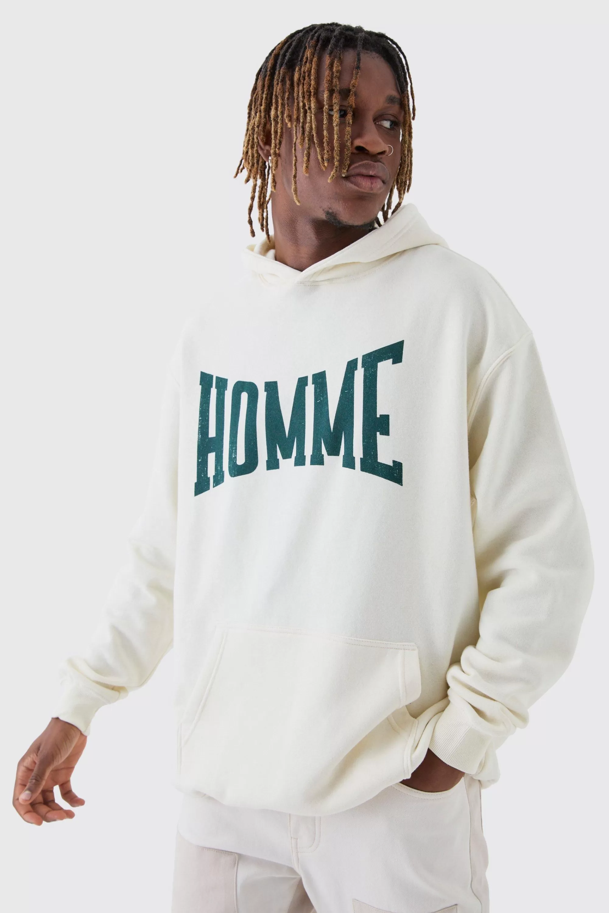 boohooMAN Tall Varsity HOMME Print Oversized Hoodie | UK