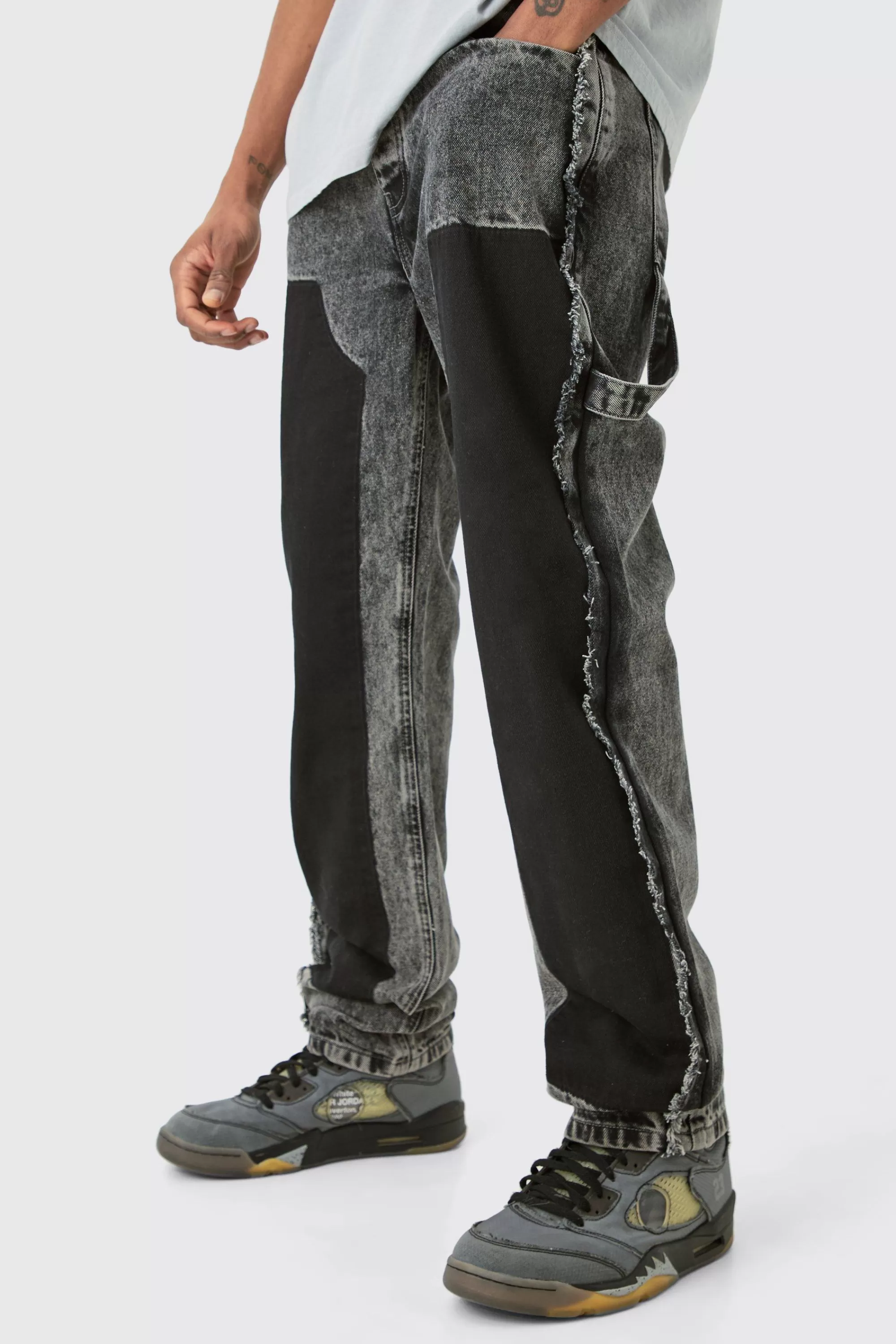 boohooMAN Tall Wash Straight Fit Carpenter Jean In | UK
