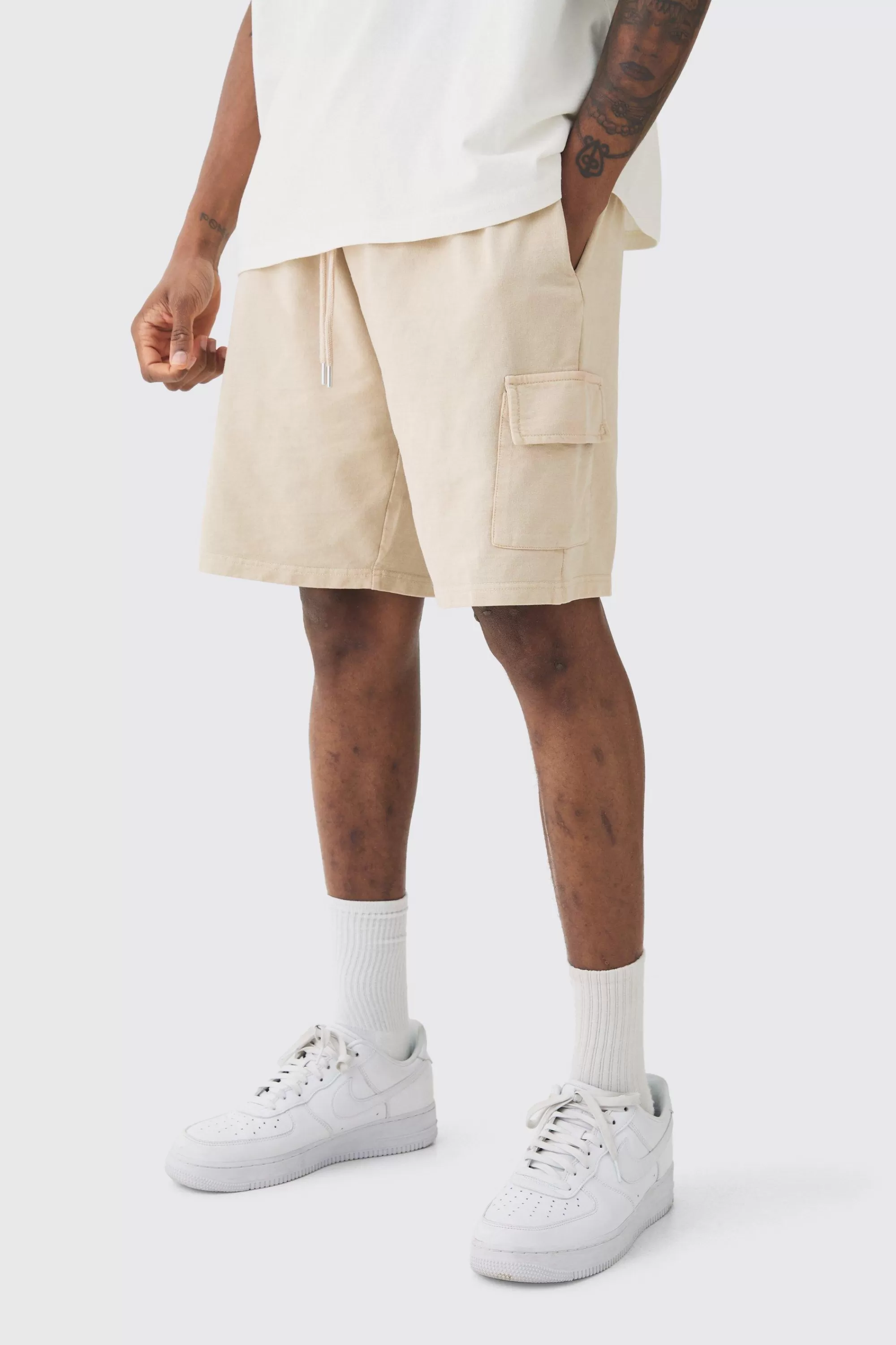 boohooMAN Tall Washed Relaxed Jersey Cargo Shorts | UK