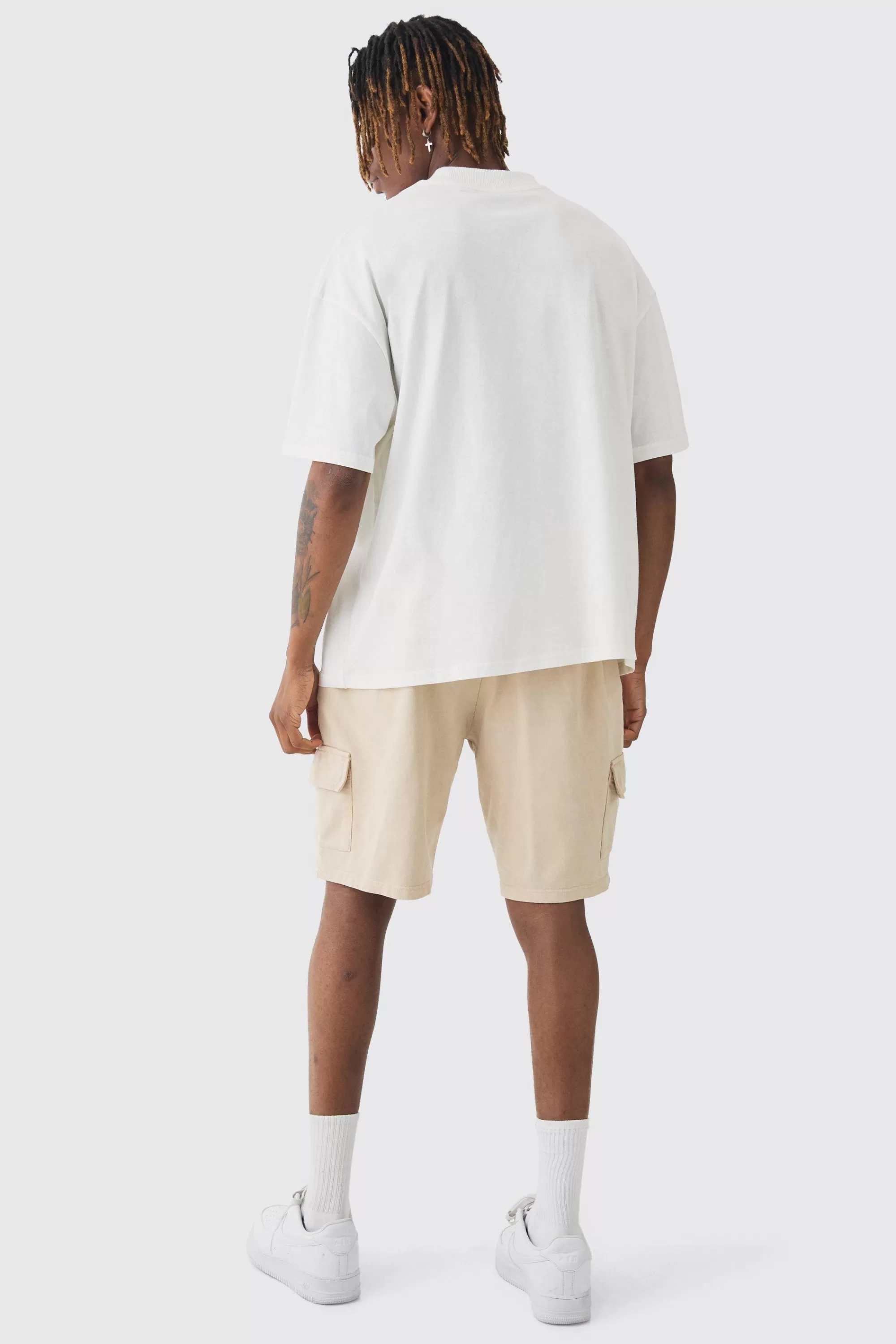 boohooMAN Tall Washed Relaxed Jersey Cargo Shorts | UK