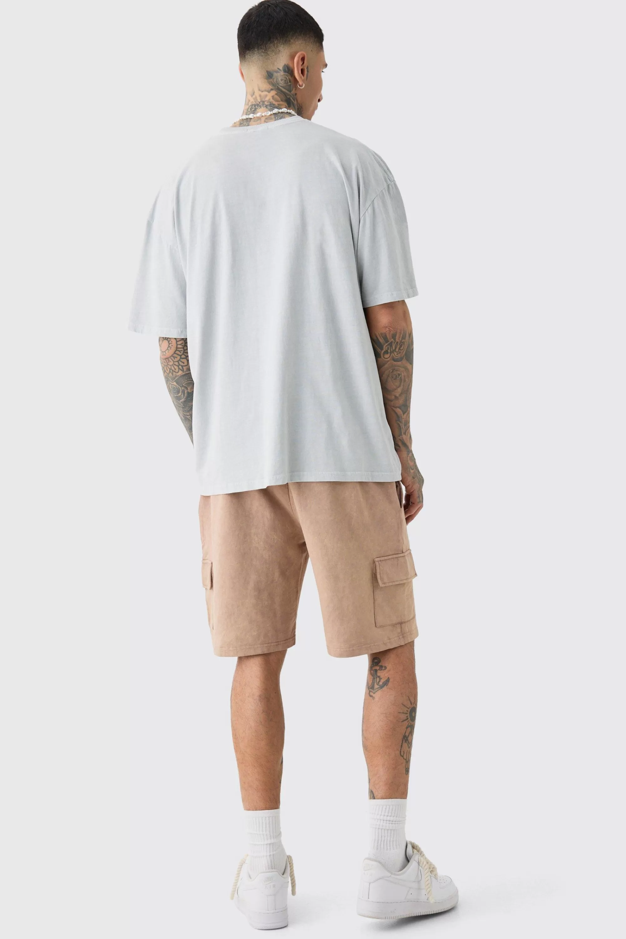 boohooMAN Tall Washed Relaxed Jersey Cargo Shorts | UK